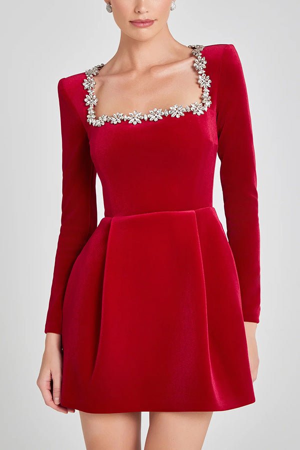 A-Line Short Dress with Flower Rhinestone Design for Spring LE Fragrance