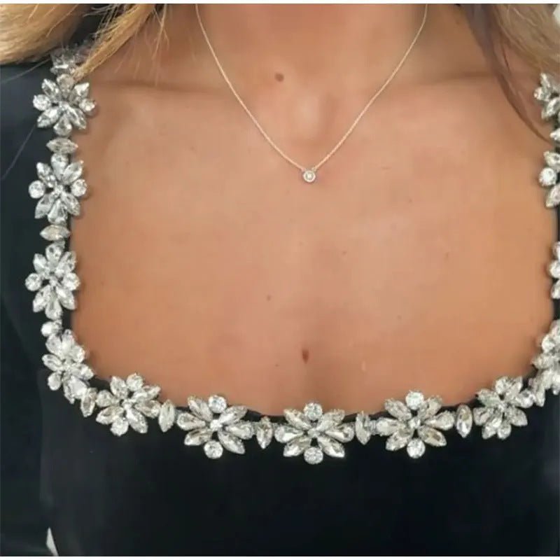 A-Line Short Dress with Flower Rhinestone Design for Spring LE Fragrance