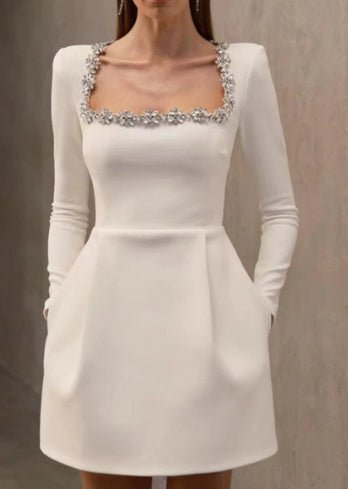 A-Line Short Dress with Flower Rhinestone Design for Spring LE Fragrance