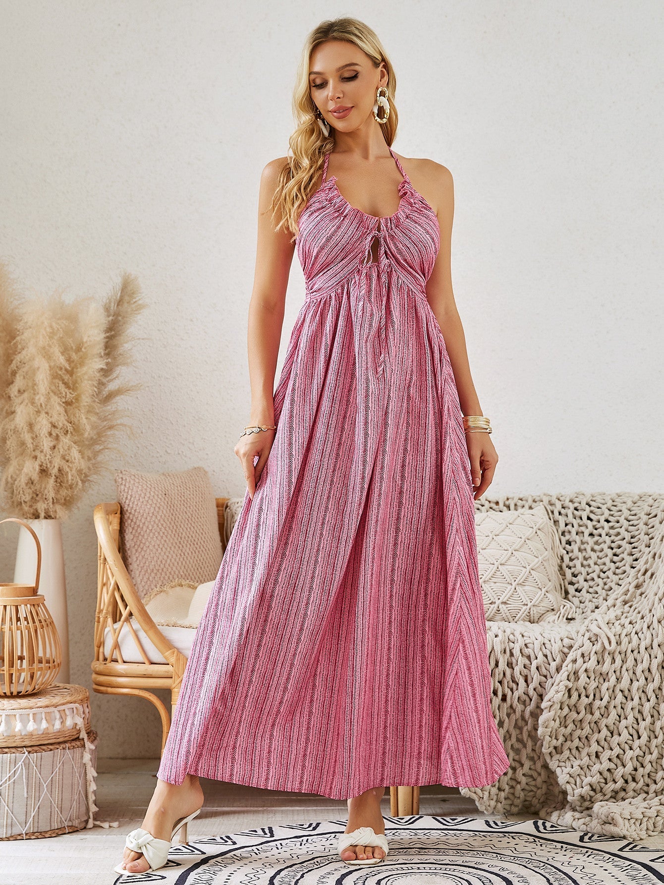 Bohemian Halter Maxi Beach Dress LE FRAGRANCE