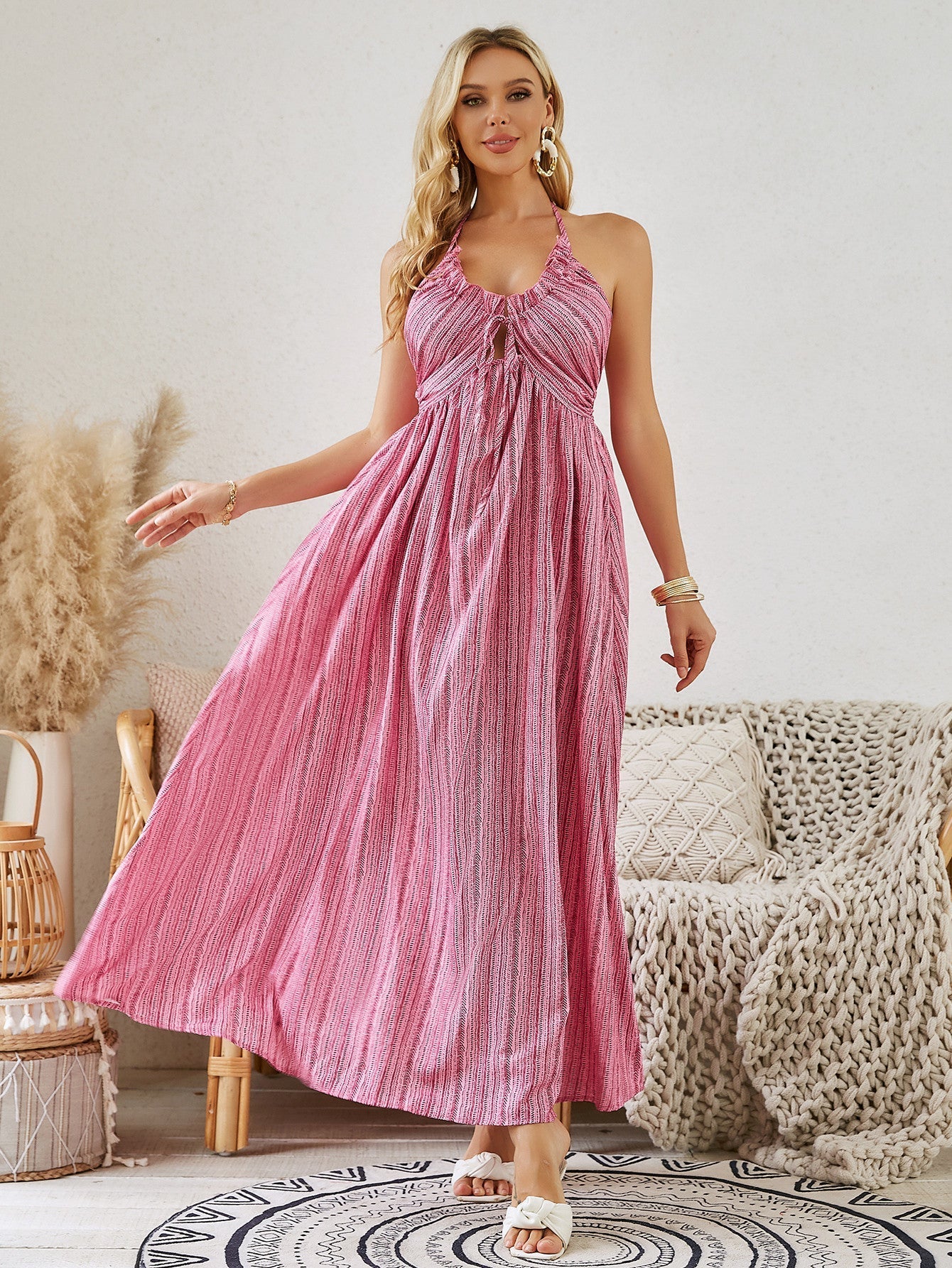 Bohemian Halter Maxi Beach Dress LE FRAGRANCE