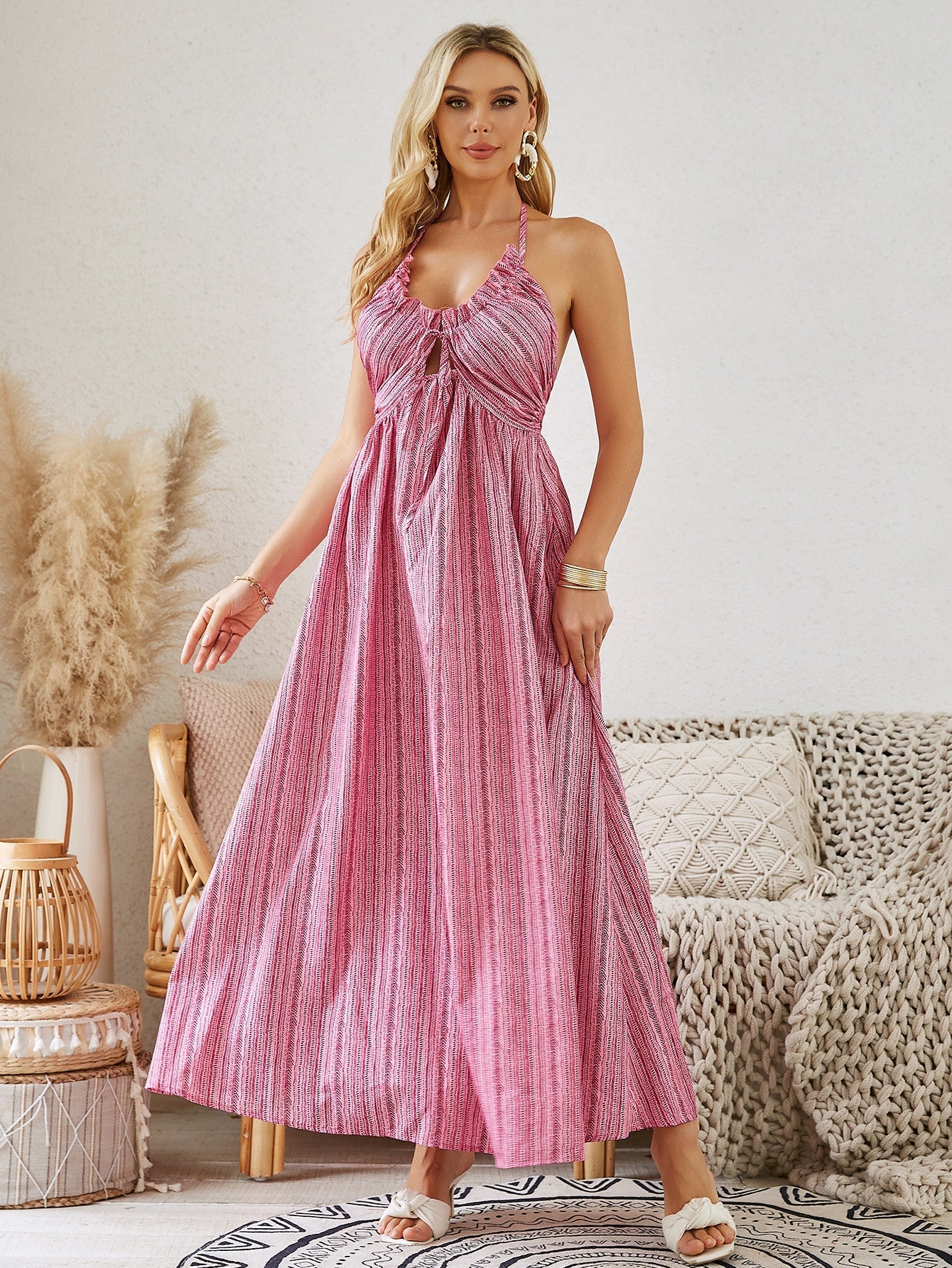 Bohemian Halter Maxi Beach Dress LE FRAGRANCE