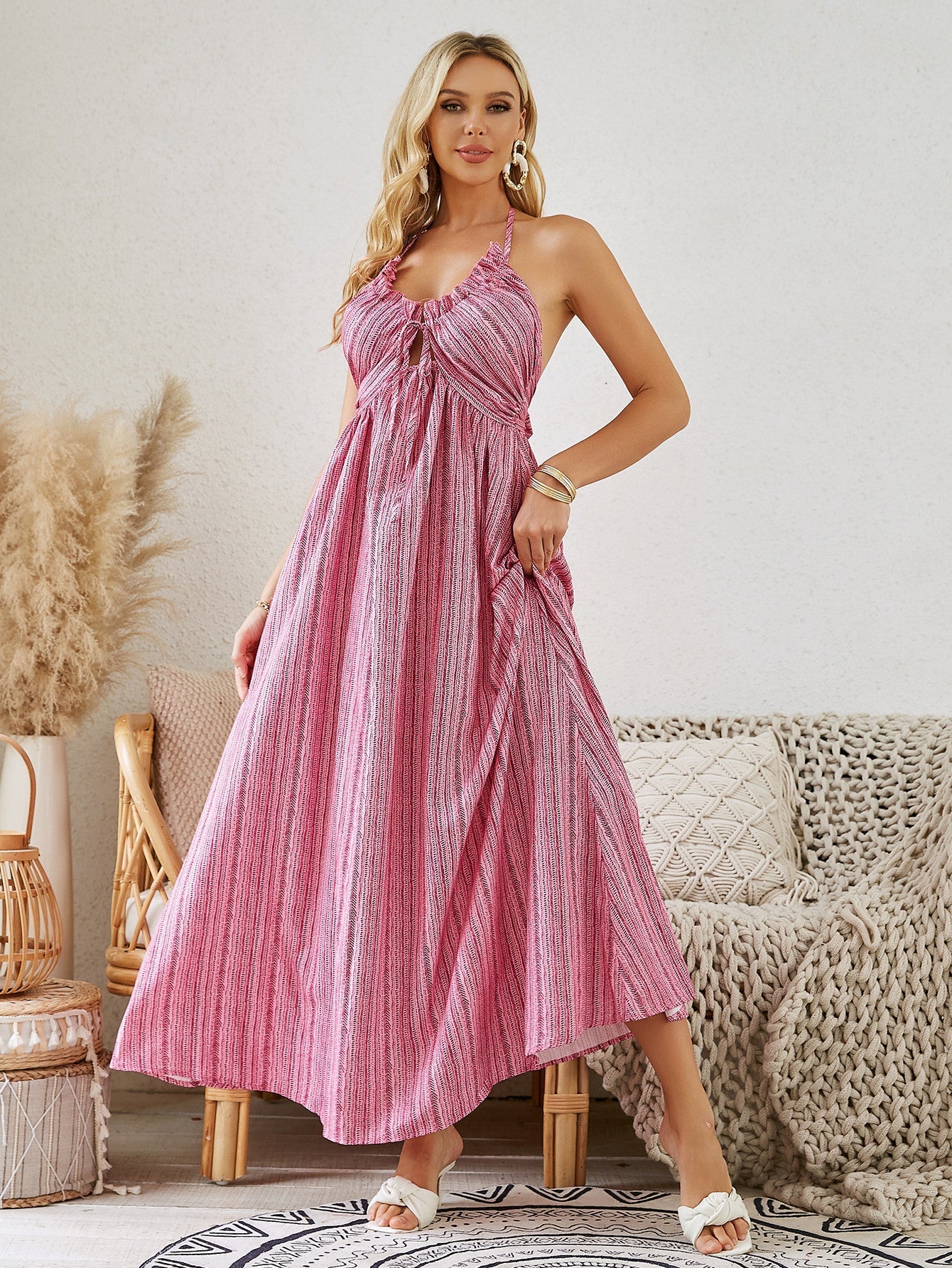 Bohemian Halter Maxi Beach Dress LE FRAGRANCE