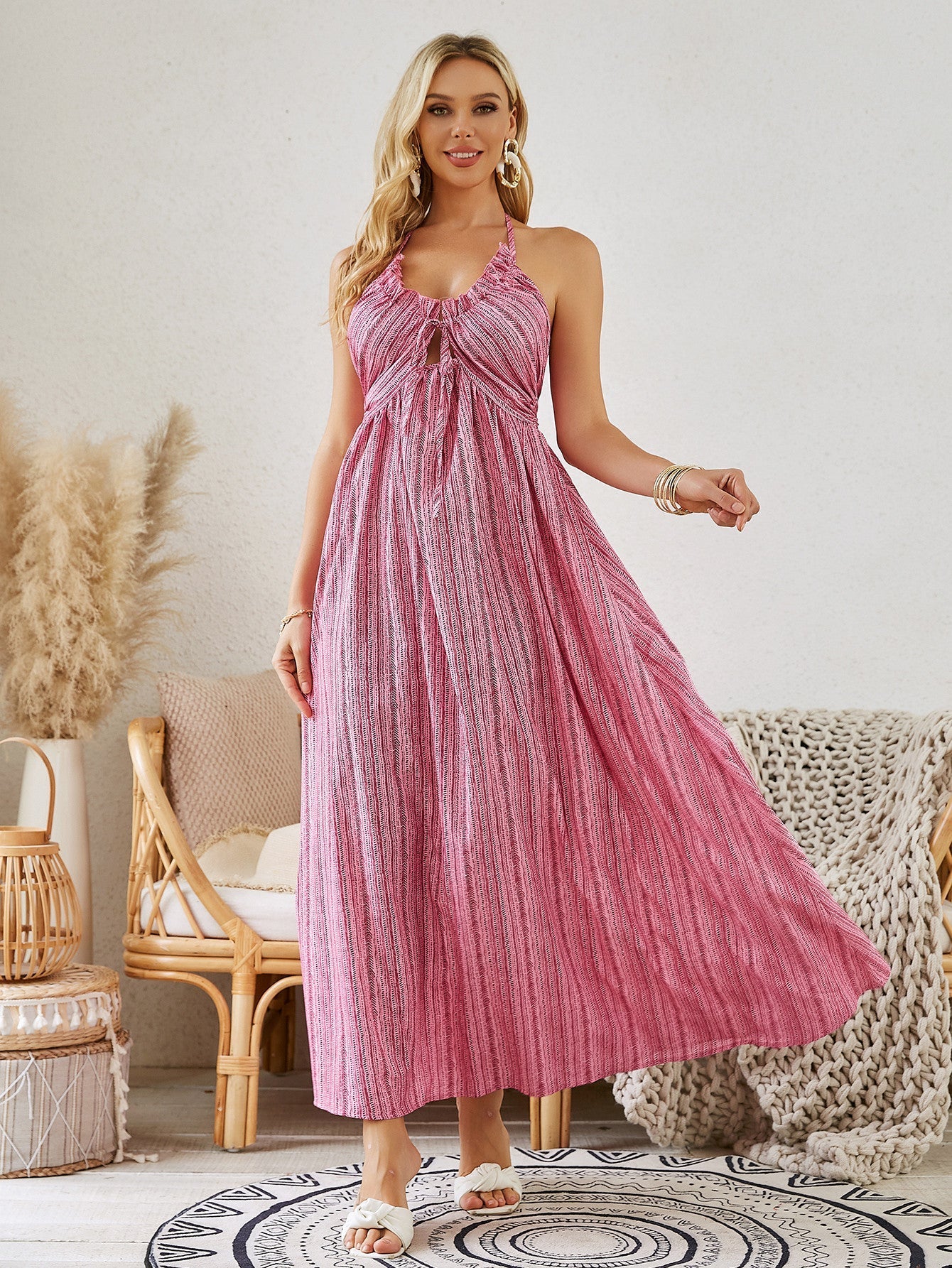 Bohemian Halter Maxi Beach Dress LE FRAGRANCE