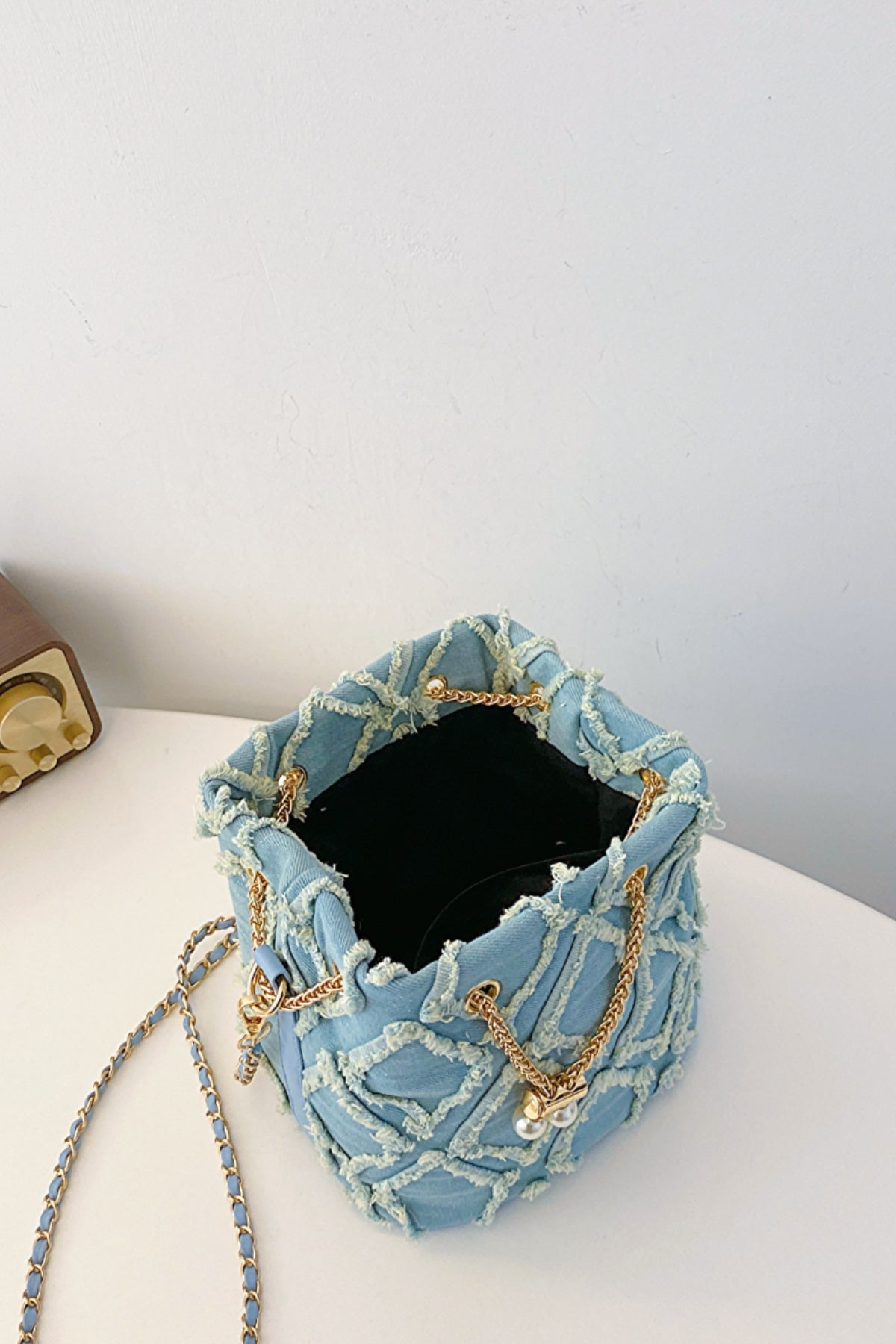 Trendsi Bags Casual Denim Bucket Bag with Raw Edge Finish Trendy Women’s Shoulder Bag