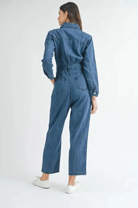 Trendsi Clothing MABLE Cinched Waist Straight Leg Denim Jumpsuit Stylish & Comfortable Casual One-Piece for Women