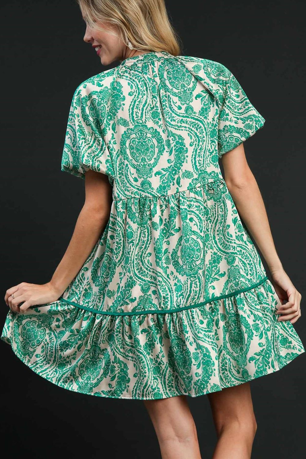Trendsi Clothing Printed Notched Puff Sleeve Mini Dress Plus Size