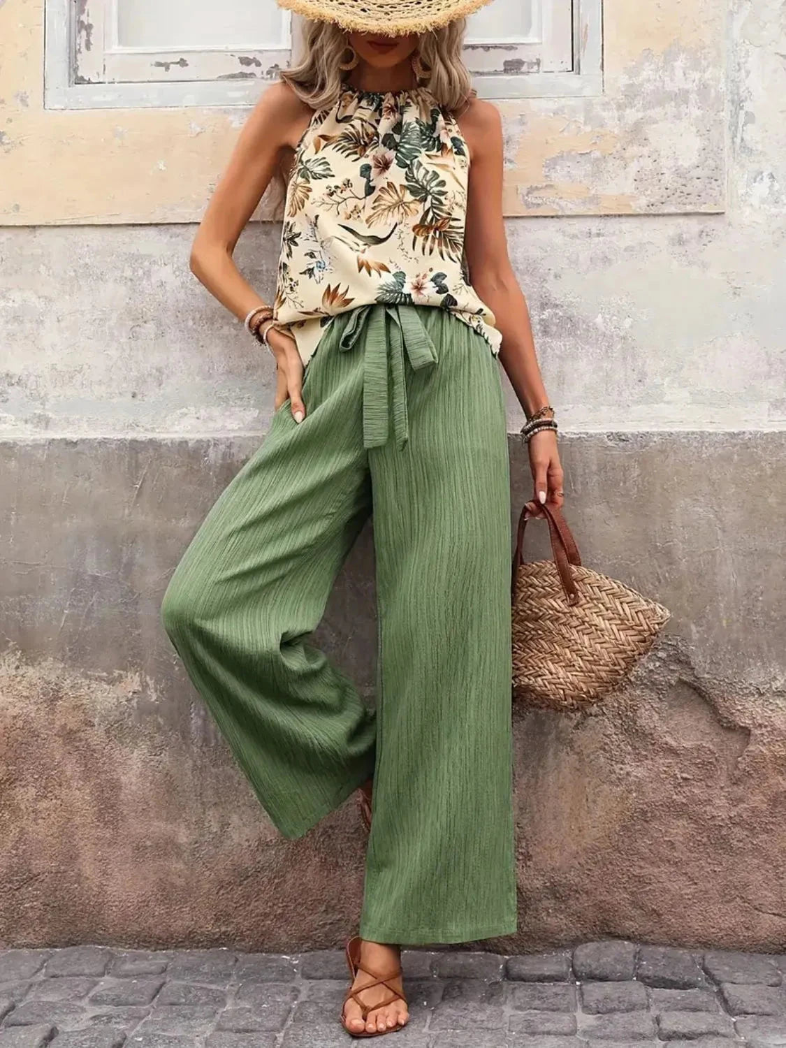 Trendsi Clothing Printed Tank Top and Wide Leg Pants Set