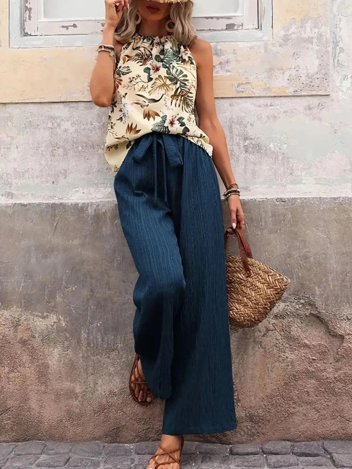 Trendsi Clothing Printed Tank Top and Wide Leg Pants Set