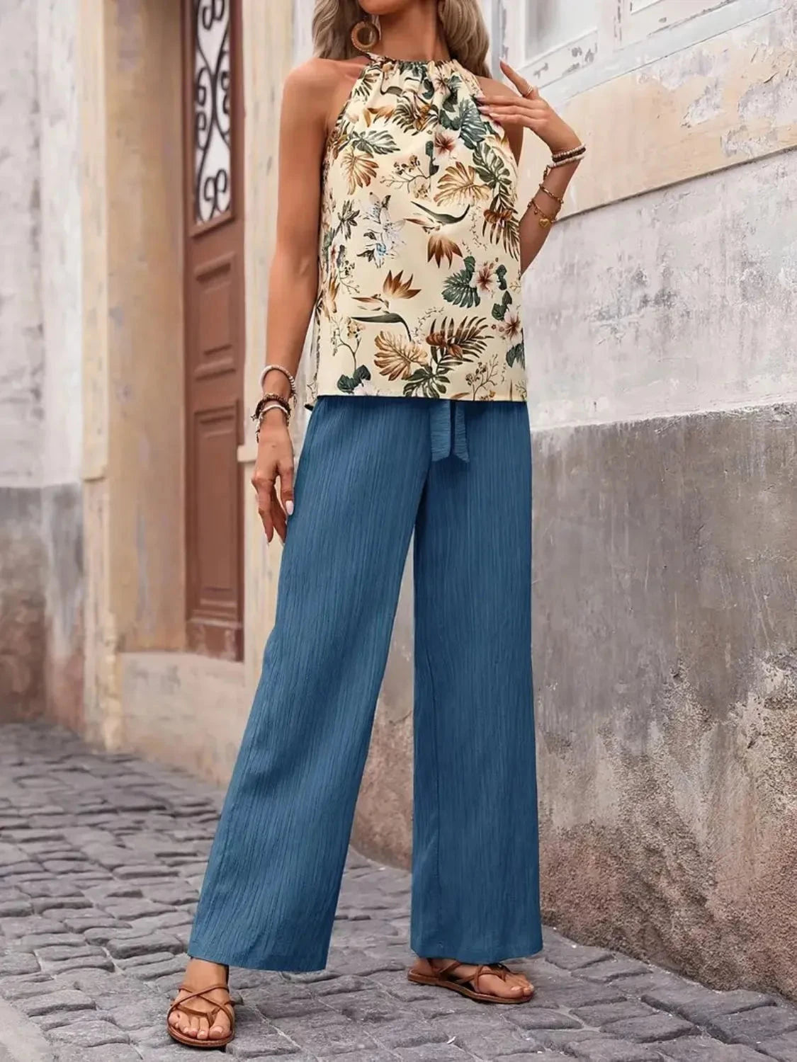 Trendsi Clothing Printed Tank Top and Wide Leg Pants Set