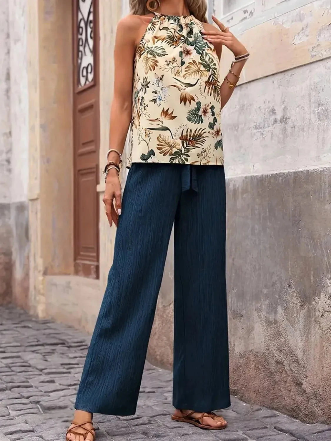 Trendsi Clothing Printed Tank Top and Wide Leg Pants Set
