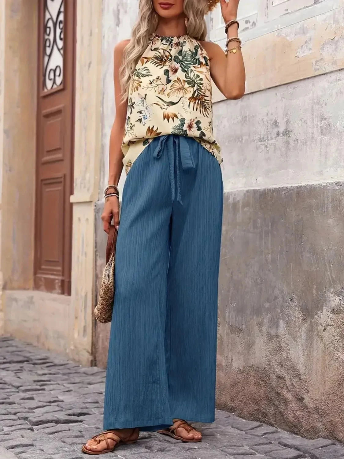 Trendsi Clothing Printed Tank Top and Wide Leg Pants Set