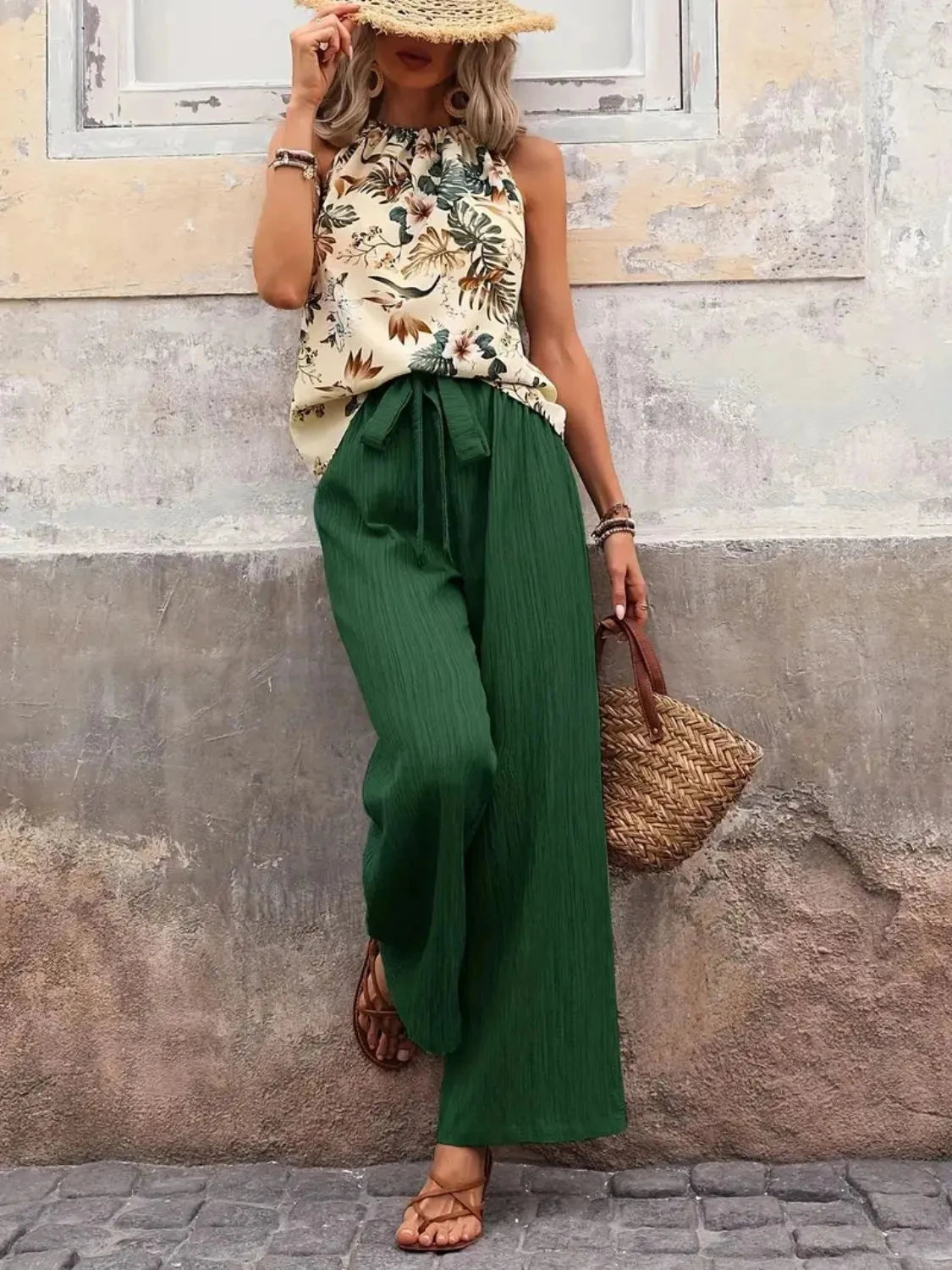 Trendsi Clothing Printed Tank Top and Wide Leg Pants Set