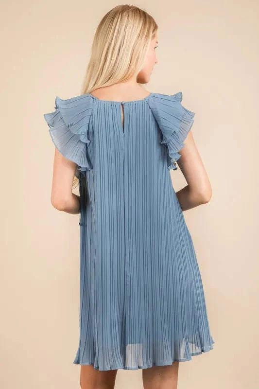 Trendsi Clothing Ruffle Sleeve Pleated Woven Mini Dress