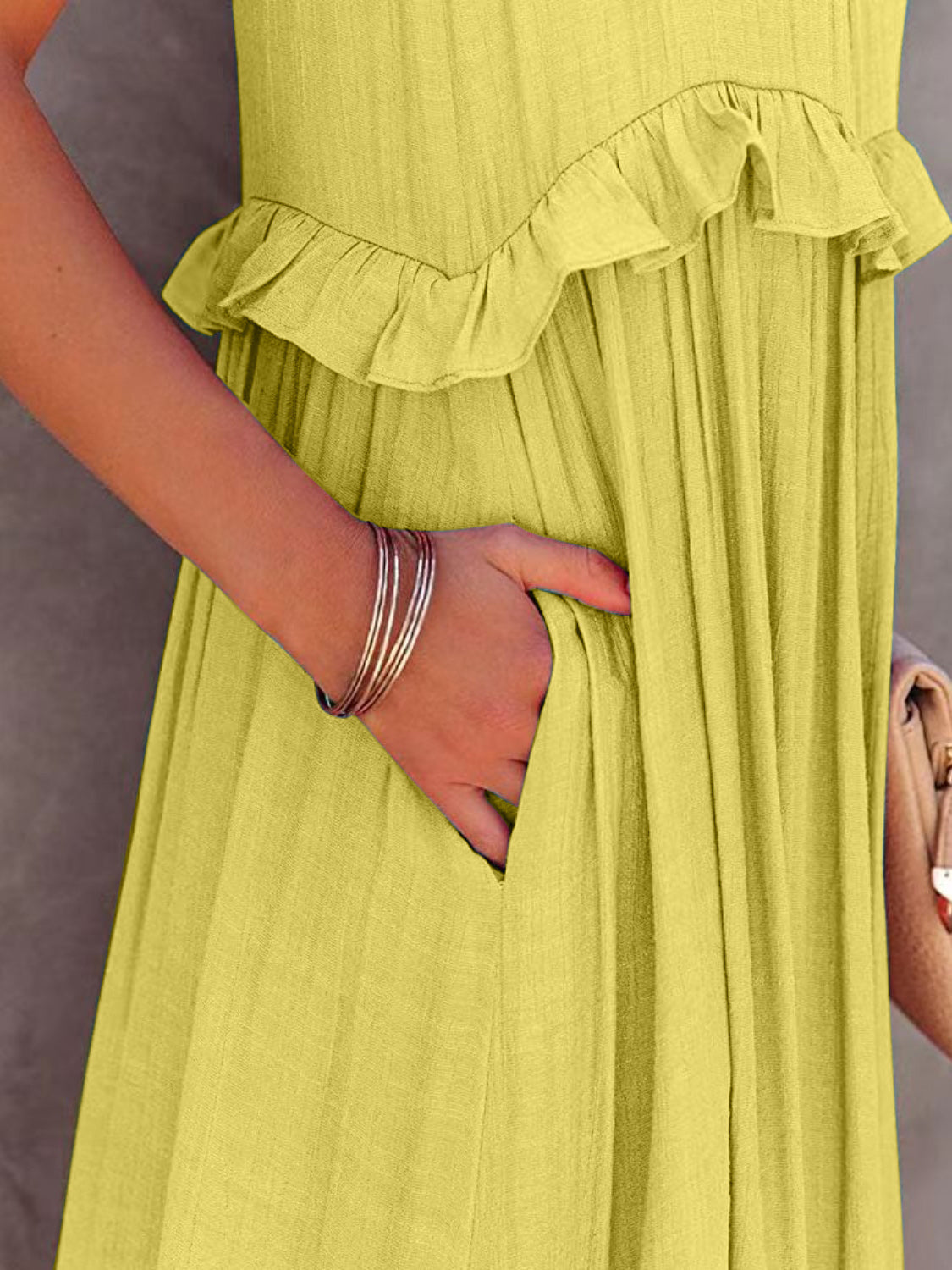 Trendsi Clothing Ruffled Sleeveless Tiered Maxi Dress with Pockets