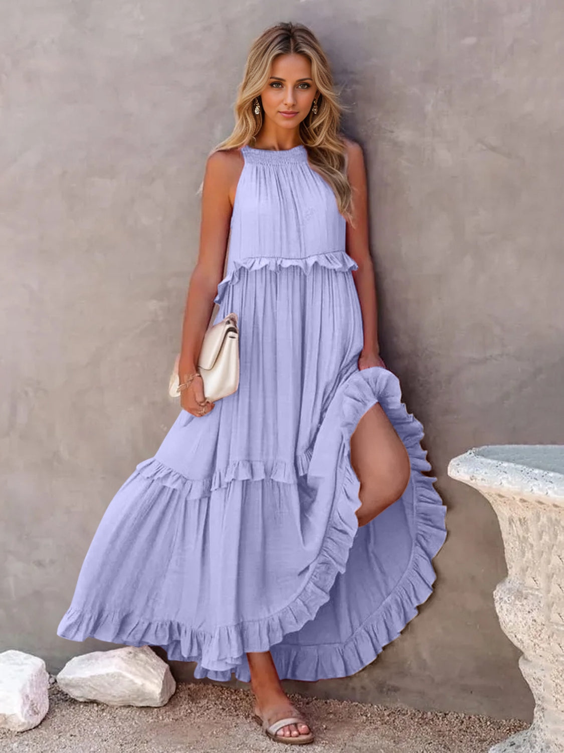 Trendsi Clothing Ruffled Sleeveless Tiered Maxi Dress with Pockets