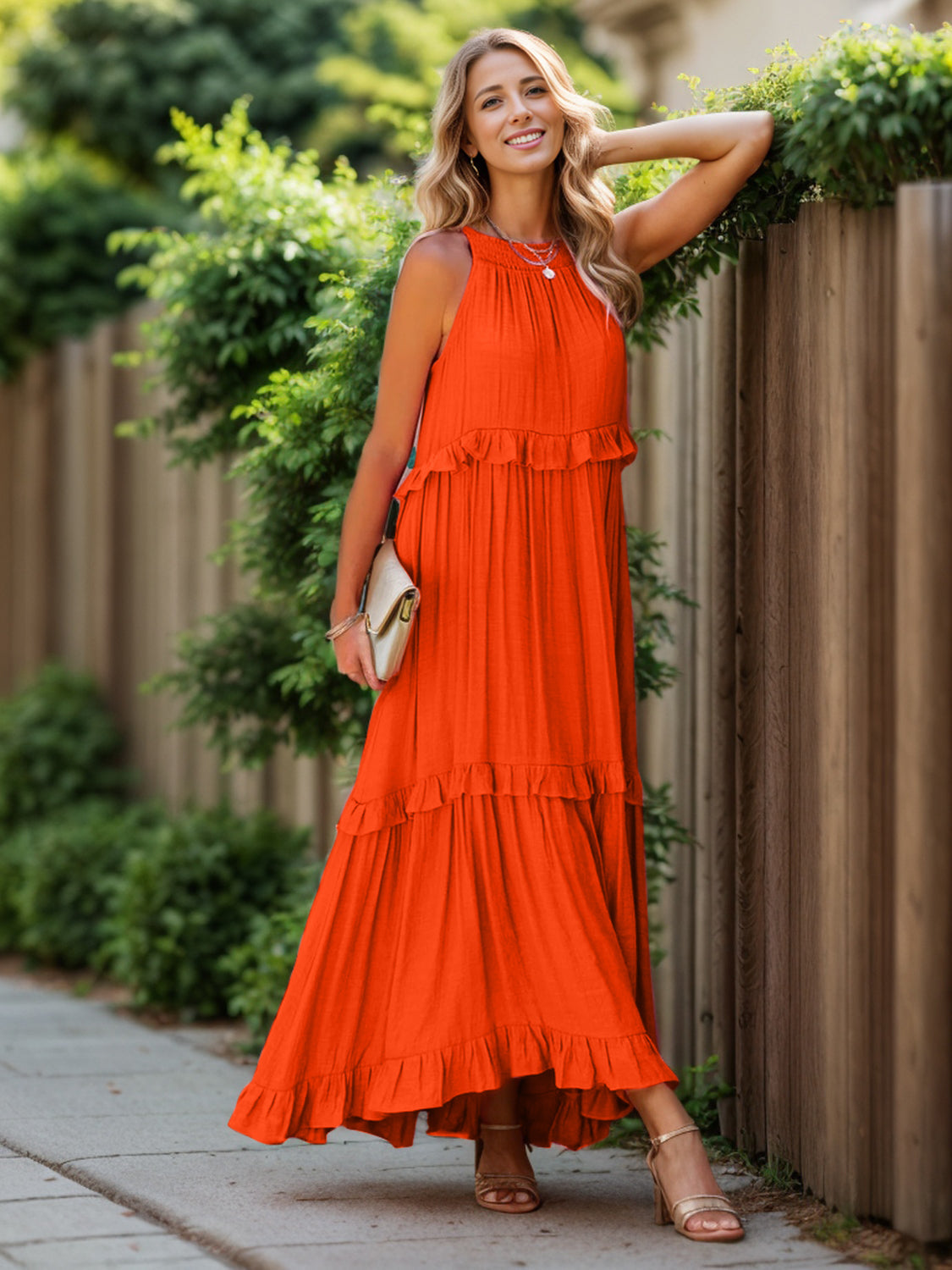 Trendsi Clothing Ruffled Sleeveless Tiered Maxi Dress with Pockets