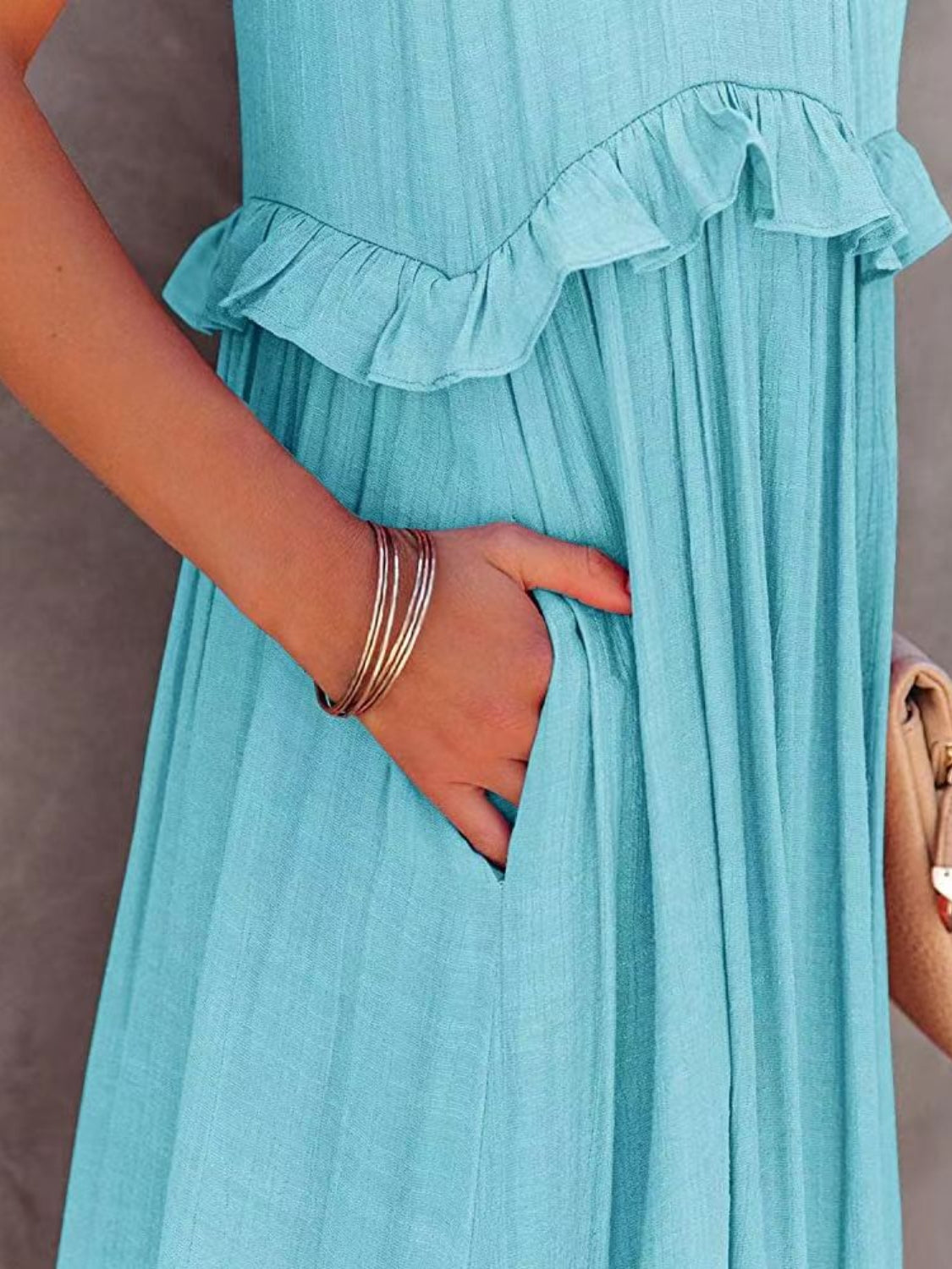 Trendsi Clothing Ruffled Sleeveless Tiered Maxi Dress with Pockets