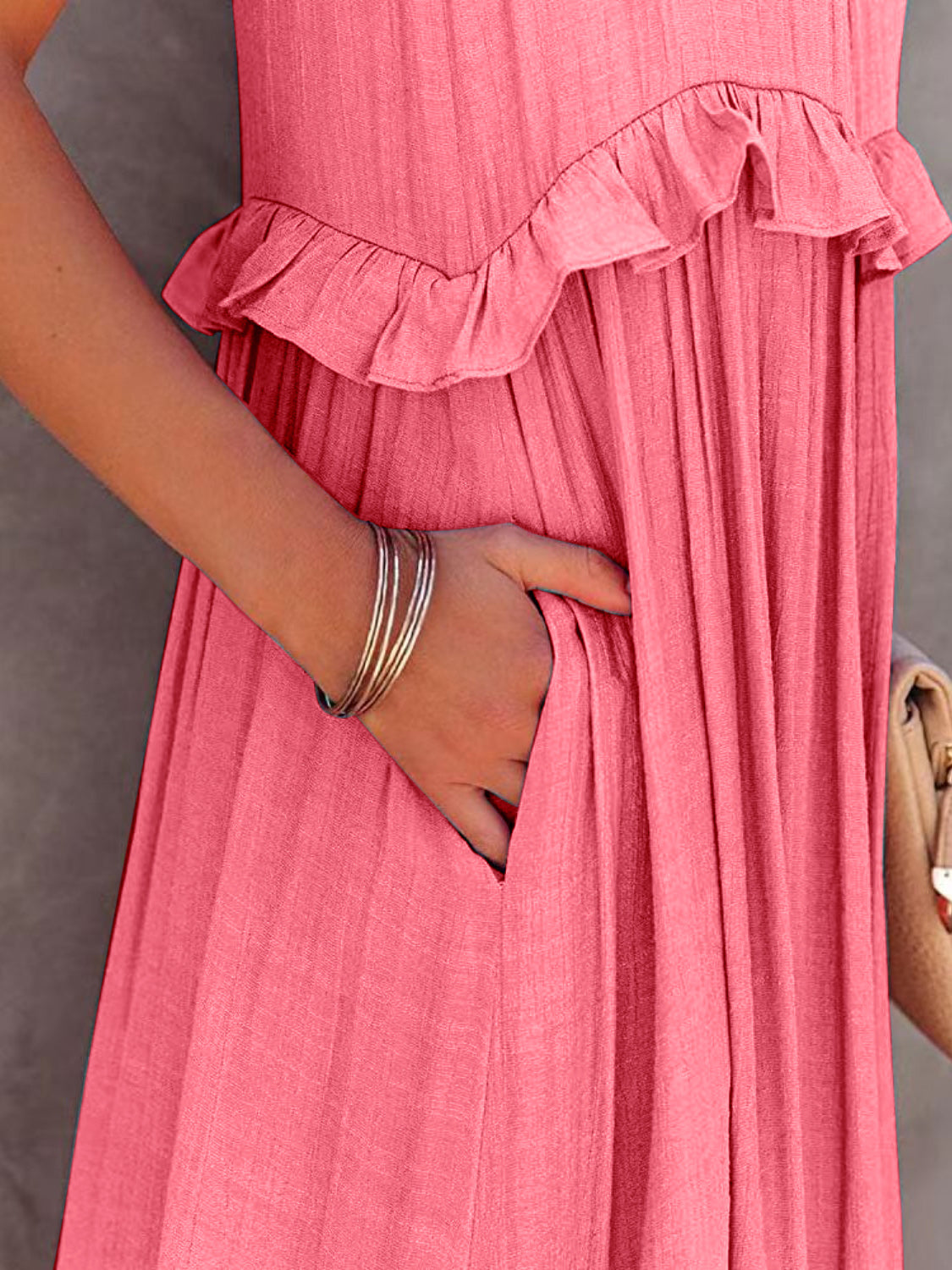 Trendsi Clothing Ruffled Sleeveless Tiered Maxi Dress with Pockets
