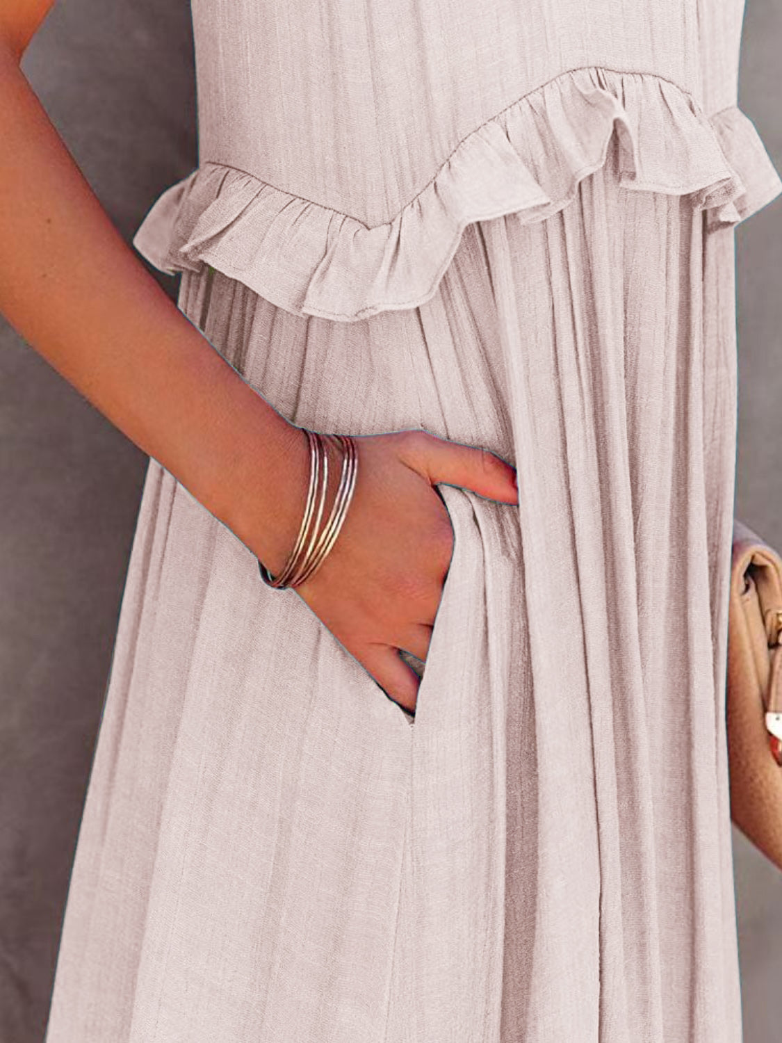 Trendsi Clothing Ruffled Sleeveless Tiered Maxi Dress with Pockets