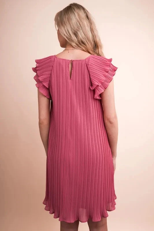 Trendsi Clothing VERY J Plus Size Ruffle Sleeve Pleated Woven Mini Dress