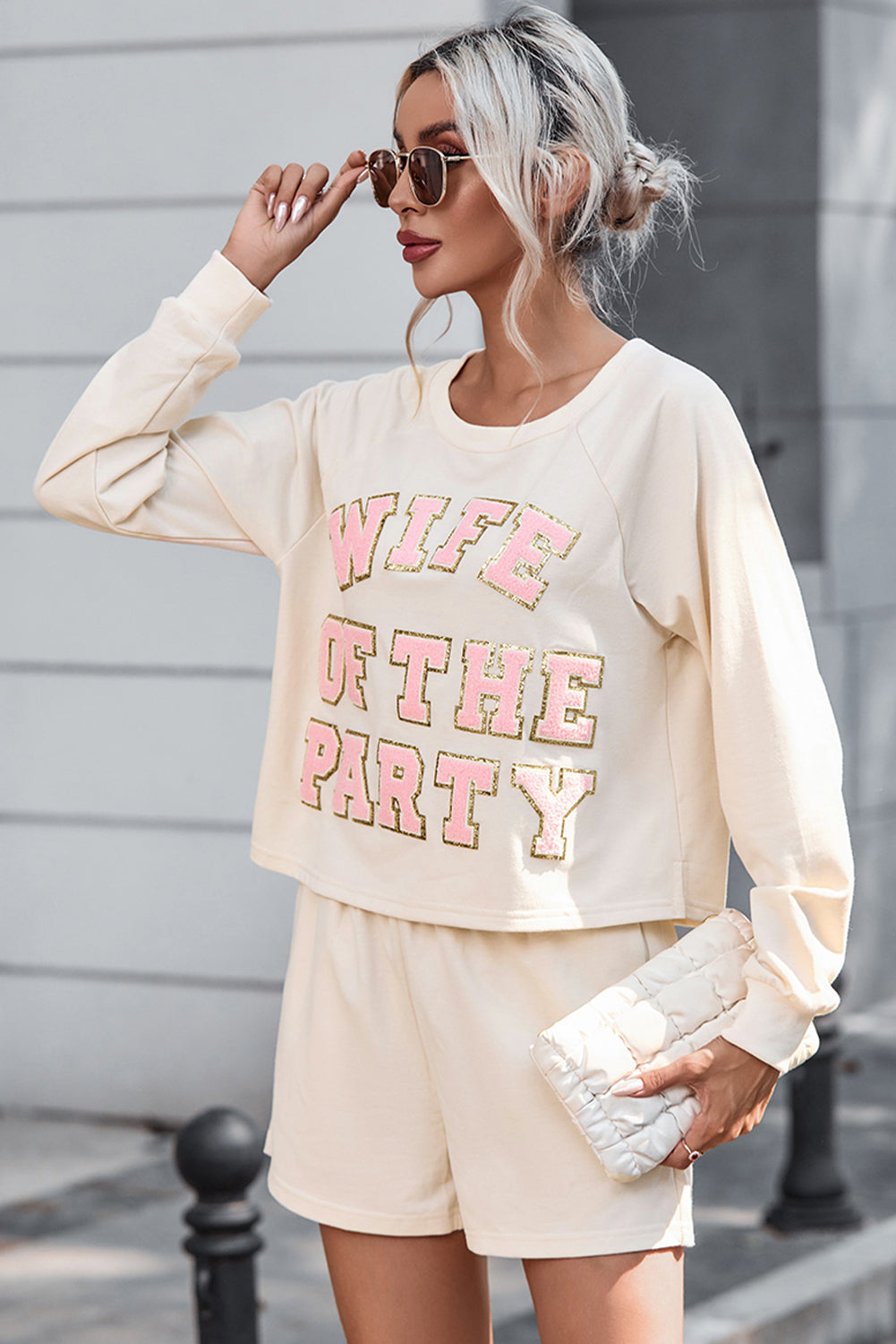 Trendsi Clothing WIFE OF THE PARTY Round Neck Top and Shorts Set