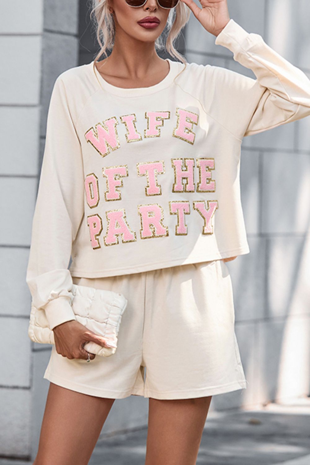 Trendsi Clothing WIFE OF THE PARTY Round Neck Top and Shorts Set