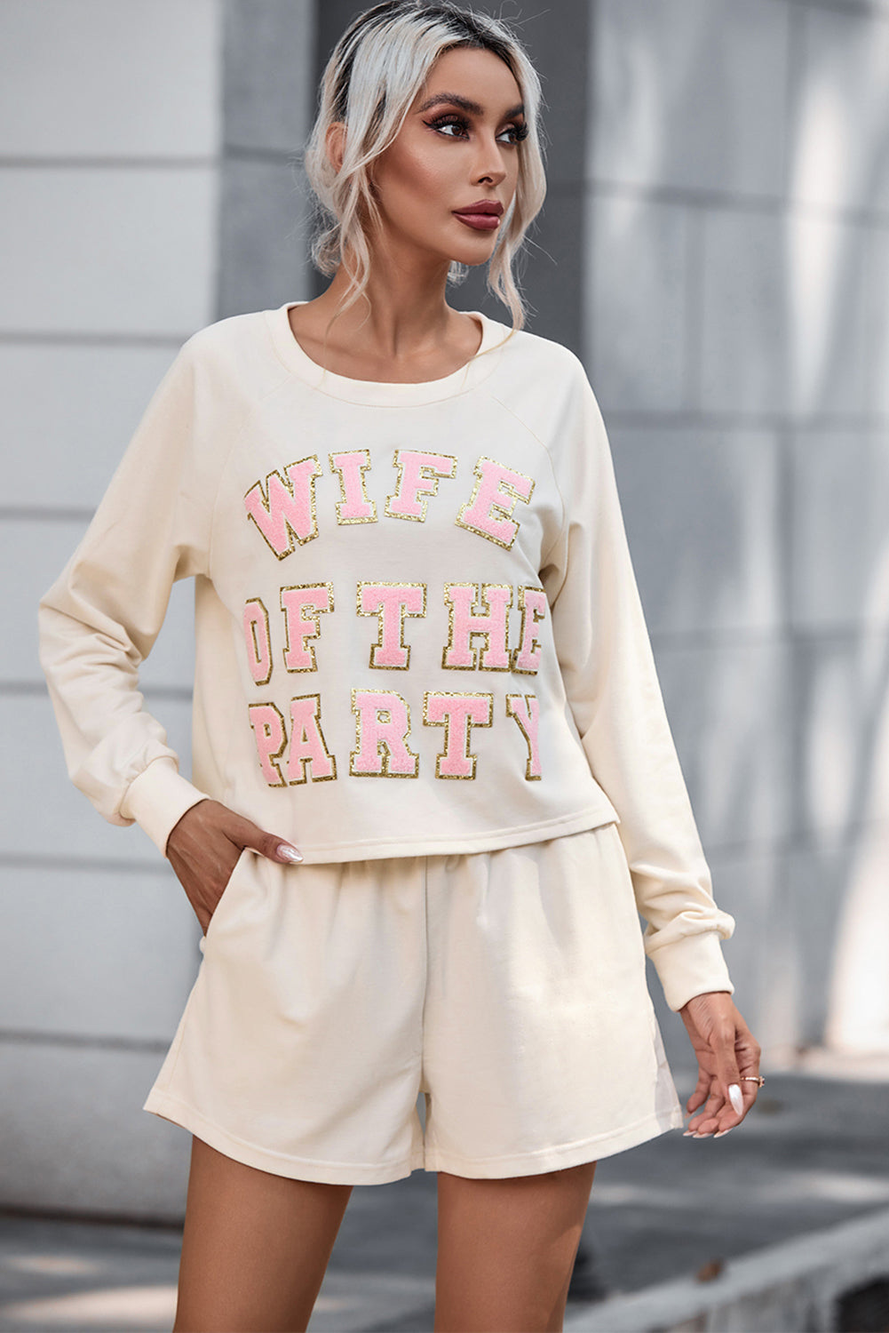 Trendsi Clothing WIFE OF THE PARTY Round Neck Top and Shorts Set