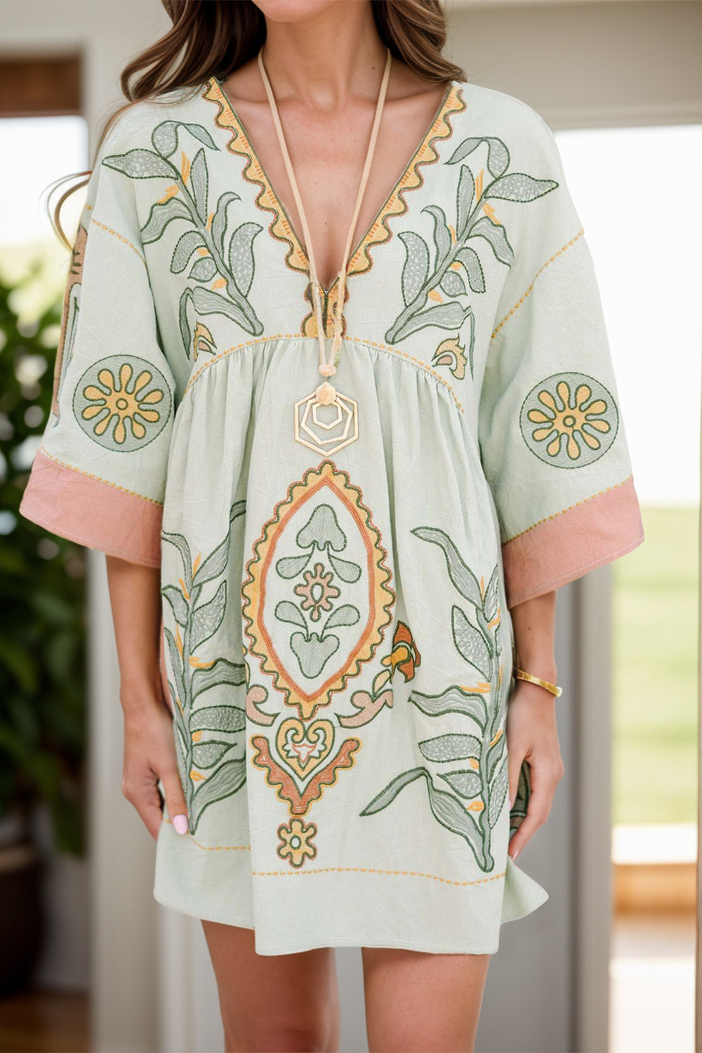 Trendsi Dress Chic Printed Mini Dress – V-Neck with V-Neckline