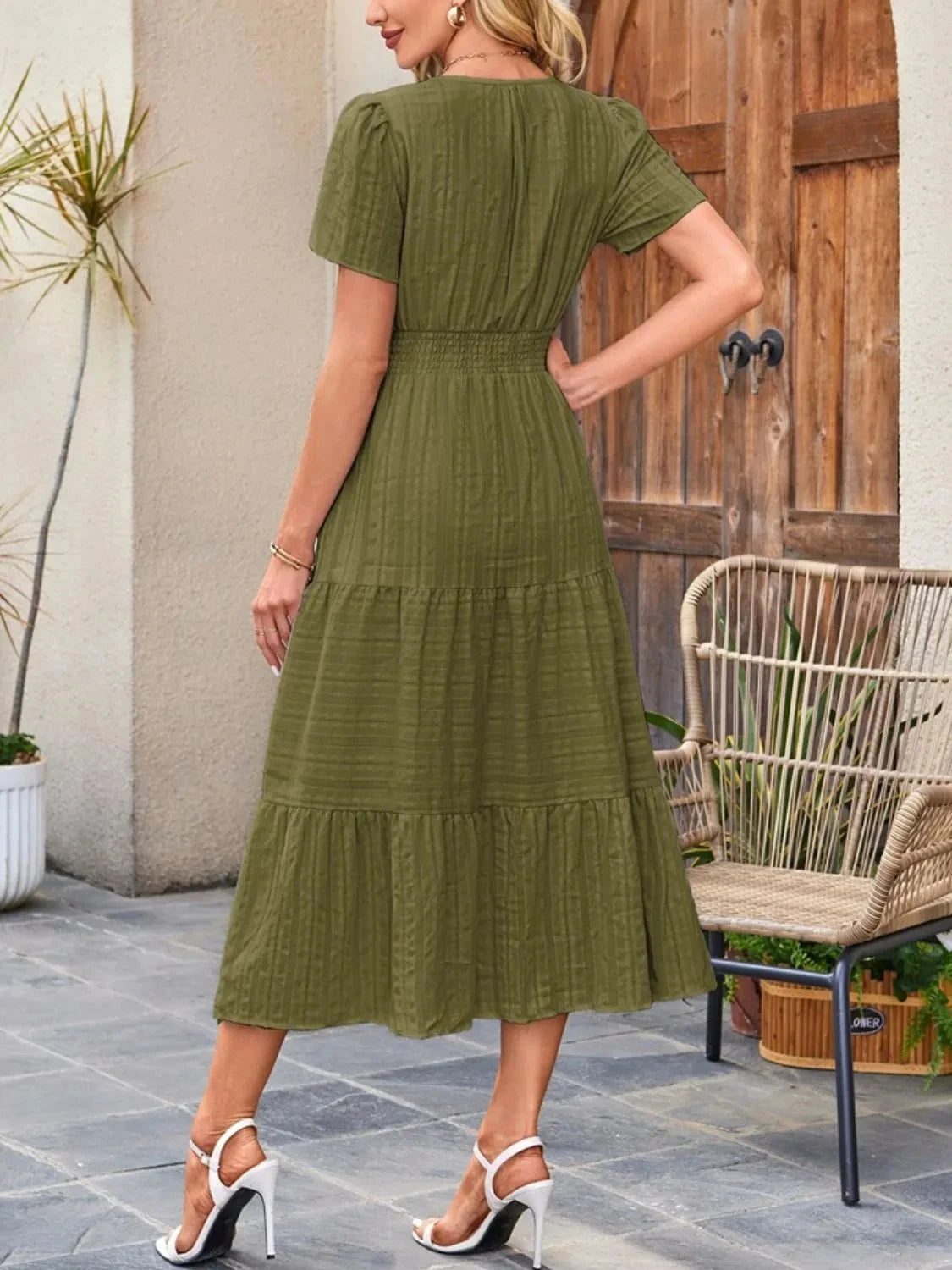 Trendsi Dress Tiered Notched Short Sleeve Dress