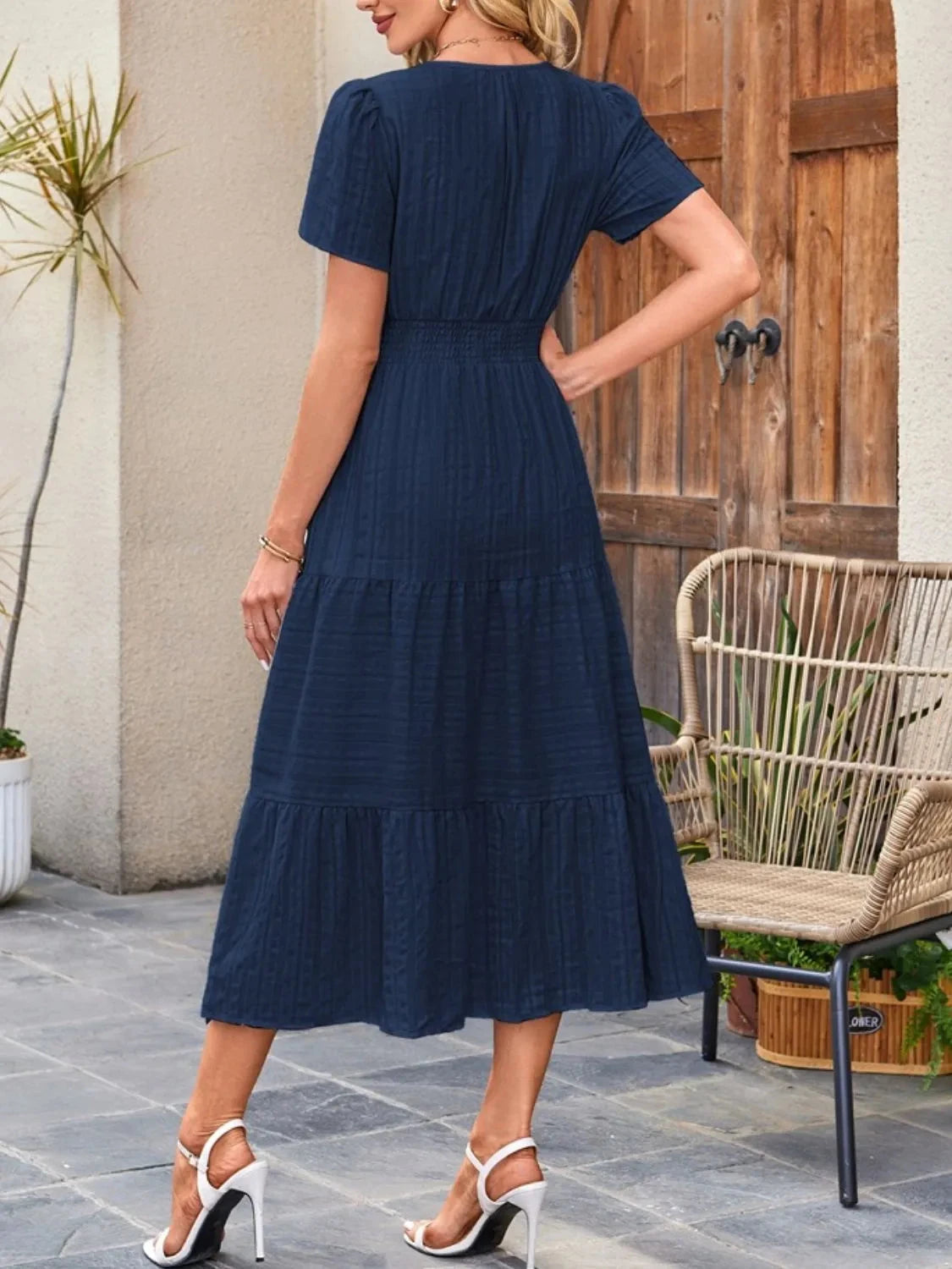 Trendsi Dress Tiered Notched Short Sleeve Dress