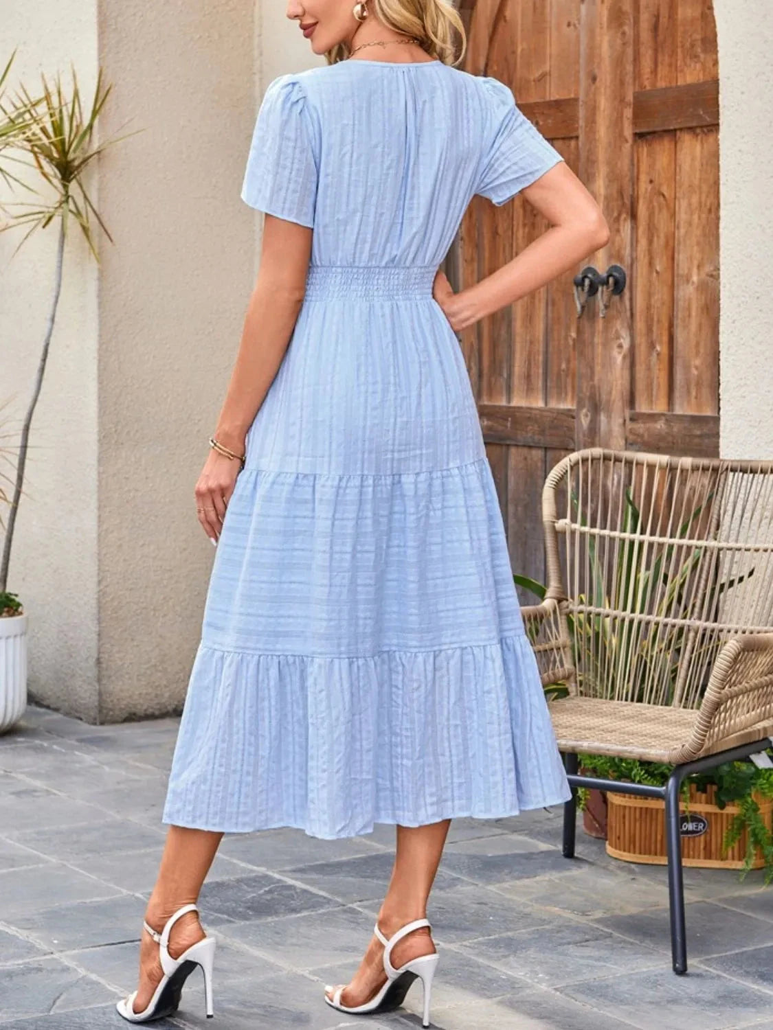 Trendsi Dress Tiered Notched Short Sleeve Dress