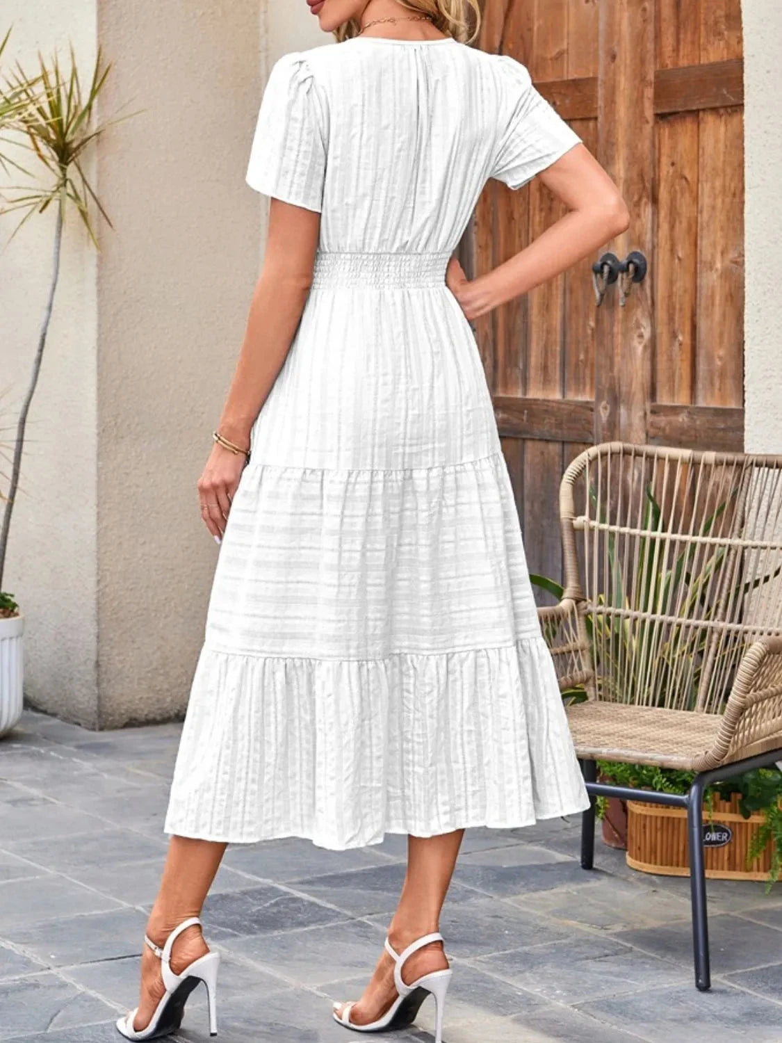 Trendsi Dress Tiered Notched Short Sleeve Dress