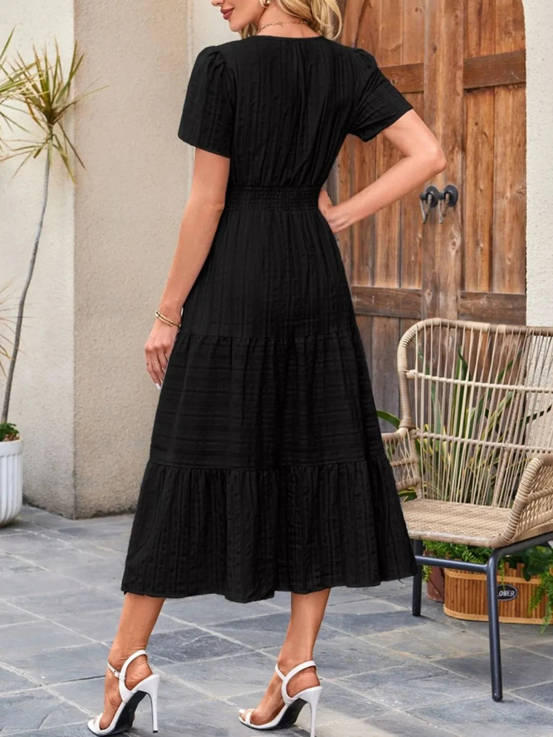 Trendsi Dress Tiered Notched Short Sleeve Dress