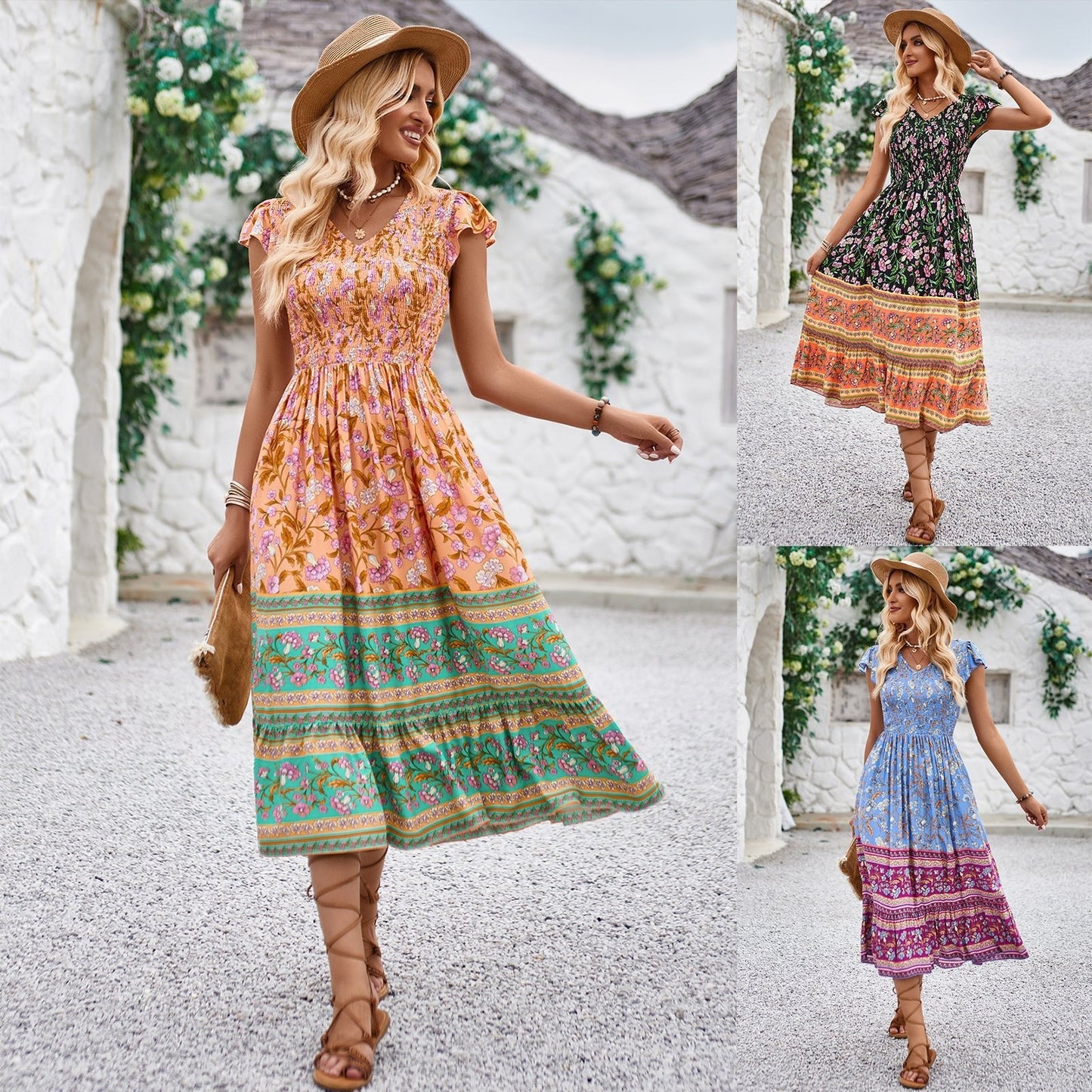 Women’s Casual Ruffle Sleeveless Bohemian Beach Dress LE Fragrance