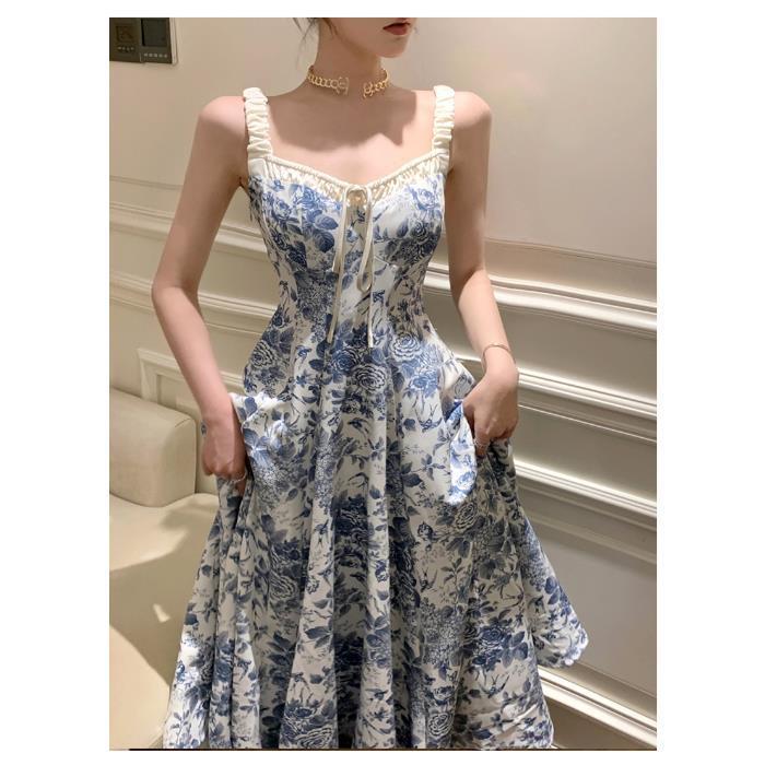 Women’s Retro Floral Strap Dress Vintage Style, Sleeveless Summer Fashion LE Fragrance