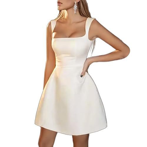 Women’s Simple Short Dress A-Line Satin Bridal Gown for Elegant Occasions LE FRAGRANCE