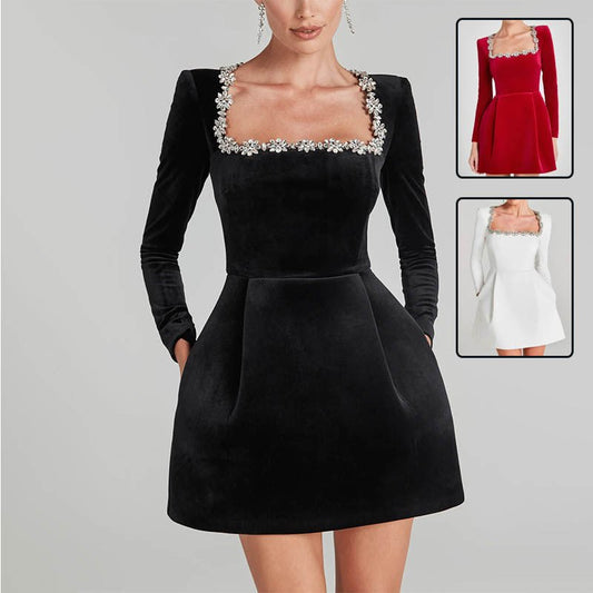 A-Line Short Dress with Flower Rhinestone Design for Spring LE Fragrance