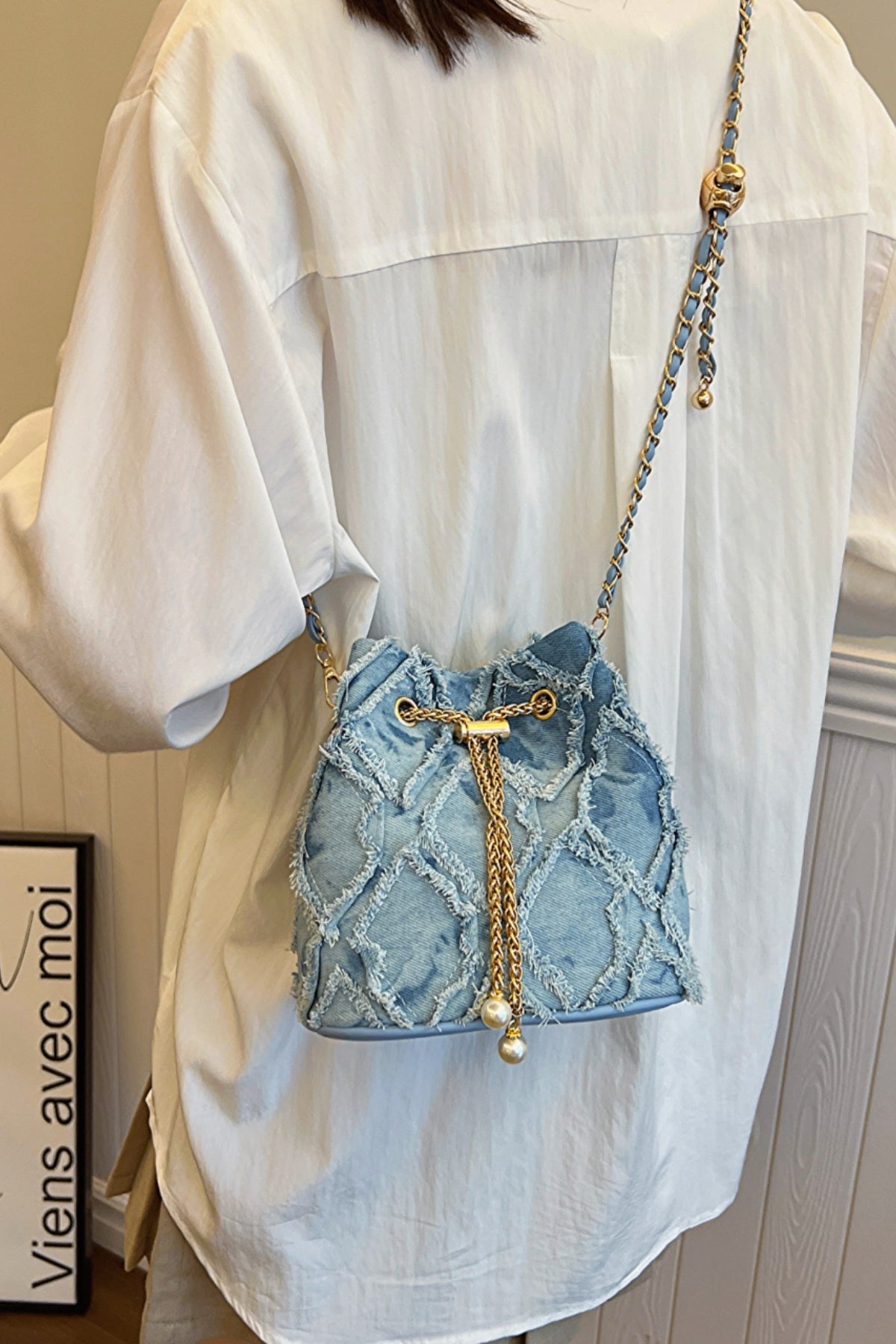 Trendsi Bags Casual Denim Bucket Bag with Raw Edge Finish  Trendy Women’s Shoulder Bag