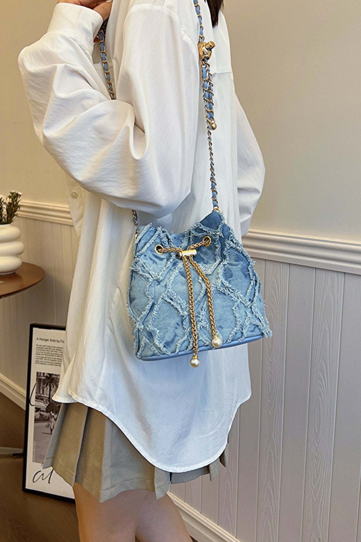 Trendsi Bags Casual Denim Bucket Bag with Raw Edge Finish  Trendy Women’s Shoulder Bag
