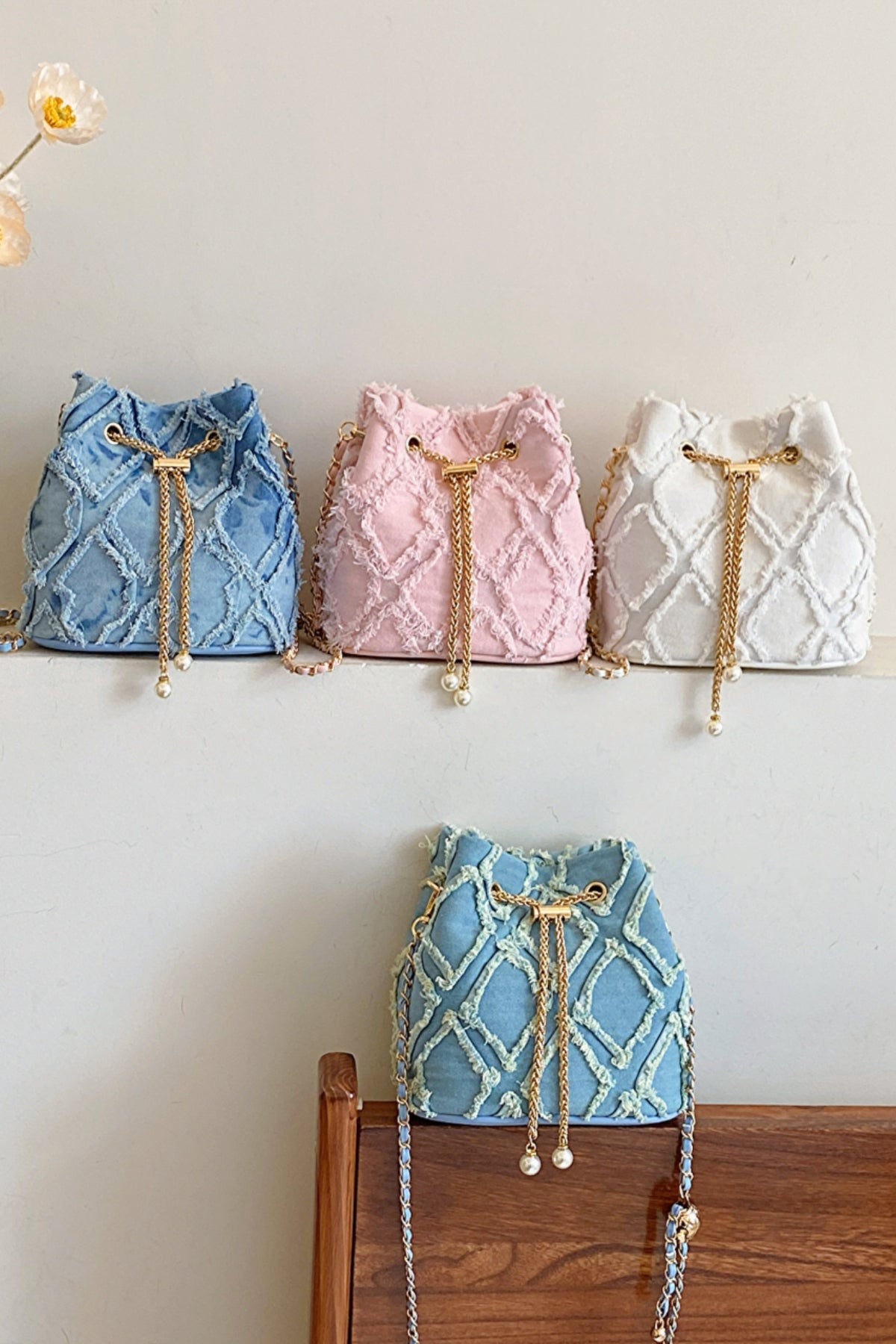 Trendsi Bags Casual Denim Bucket Bag with Raw Edge Finish  Trendy Women’s Shoulder Bag