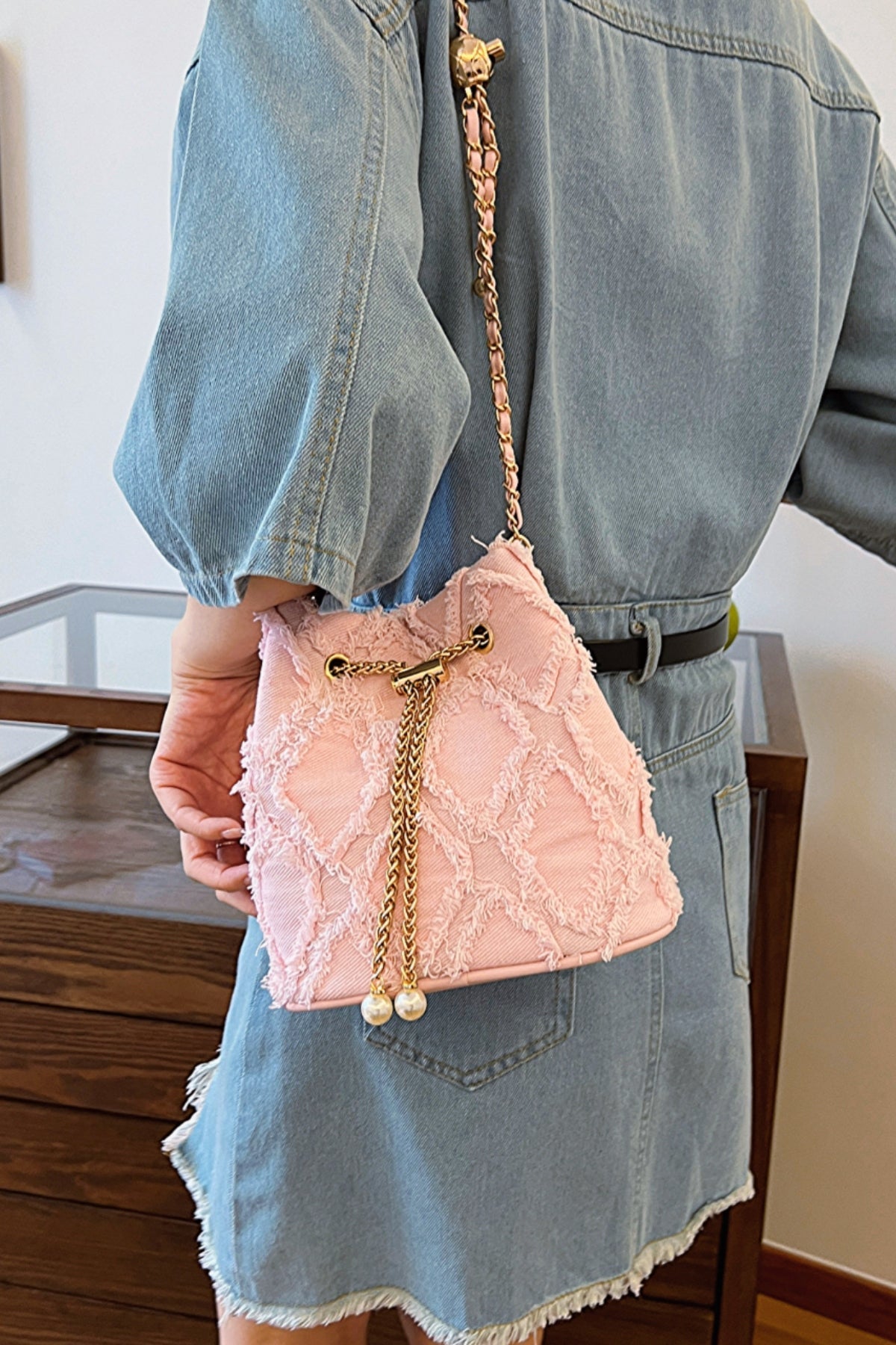Trendsi Bags Casual Denim Bucket Bag with Raw Edge Finish  Trendy Women’s Shoulder Bag