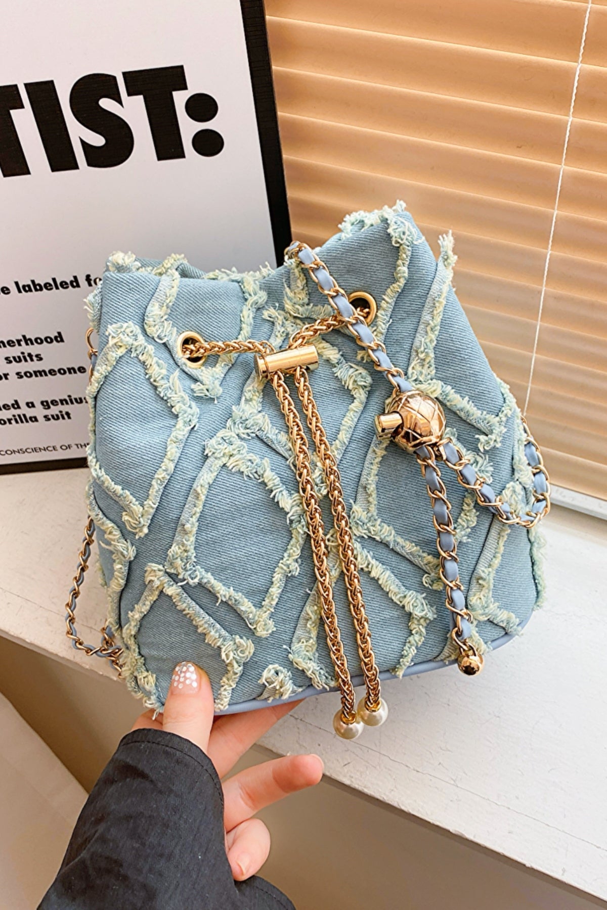 Trendsi Bags Casual Denim Bucket Bag with Raw Edge Finish  Trendy Women’s Shoulder Bag