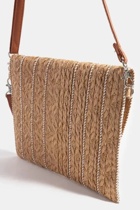 Trendsi Bags Taupe / One Size Woven Straw Crossbody Bag with Contrast Stitching – Summer Boho Style