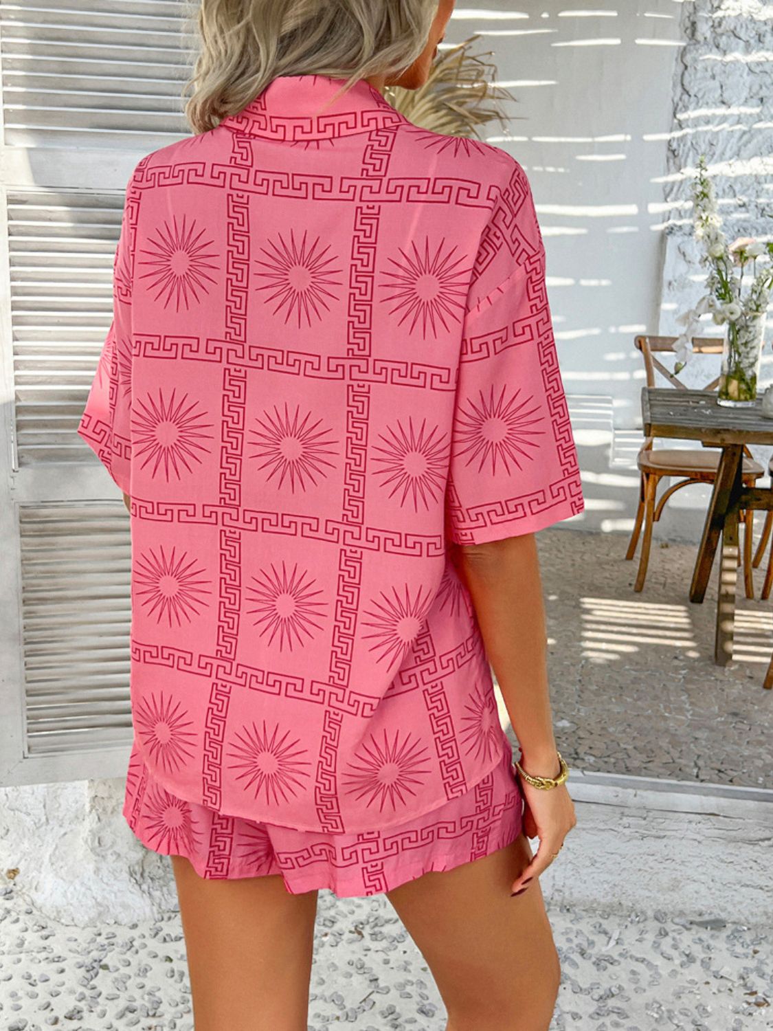 Trendsi Clothing Devine Printed Button Down Shirt and Shorts Set