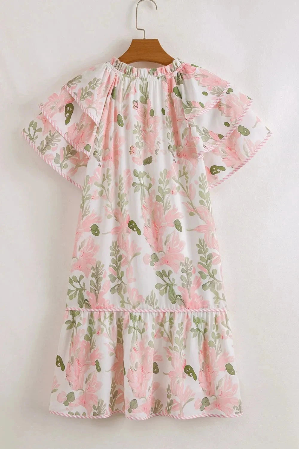 Trendsi Clothing Floral Contrast Edge Layered Short Sleeve Mini Dress
