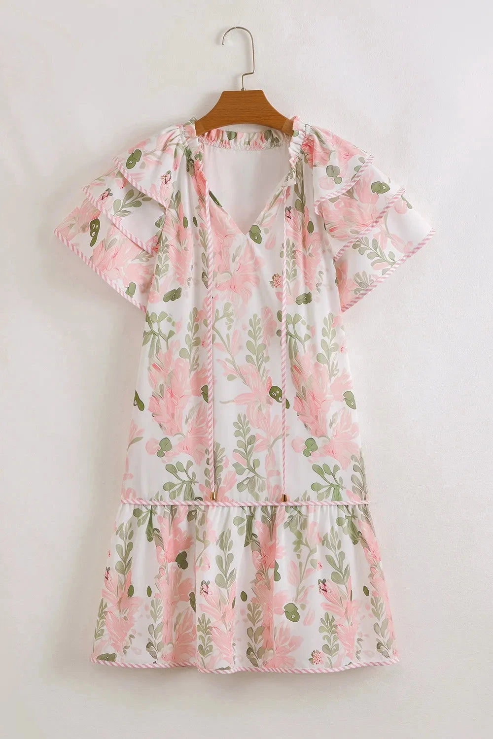 Trendsi Clothing Floral Contrast Edge Layered Short Sleeve Mini Dress