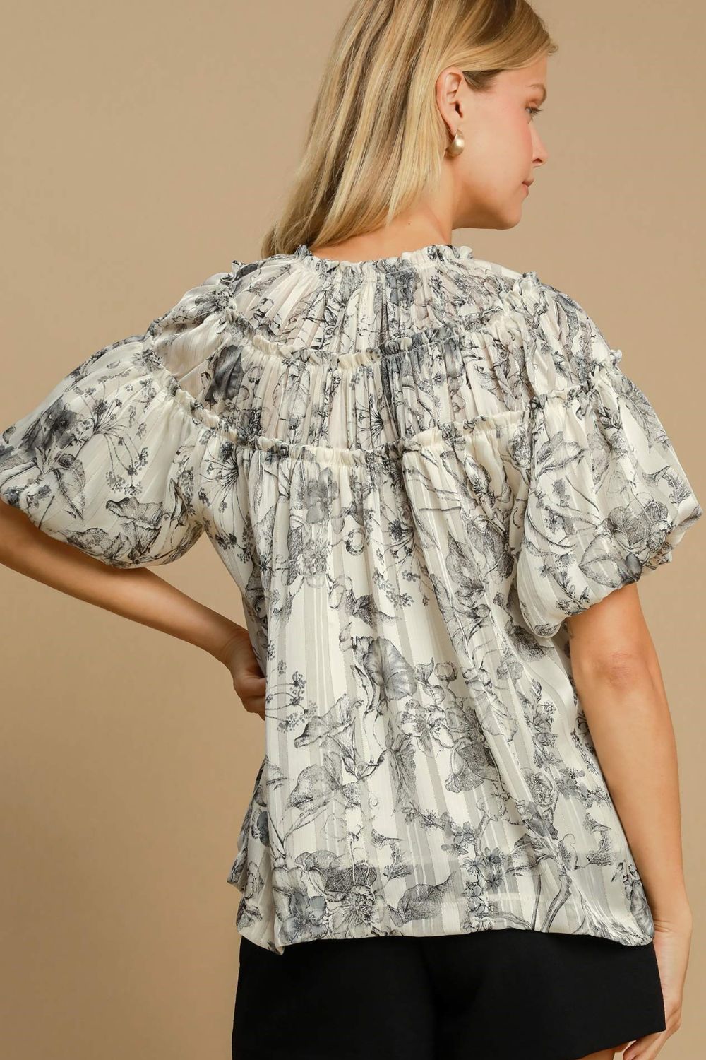 Trendsi Clothing Floral Print Metallic Ruffle Blouse Plus Size