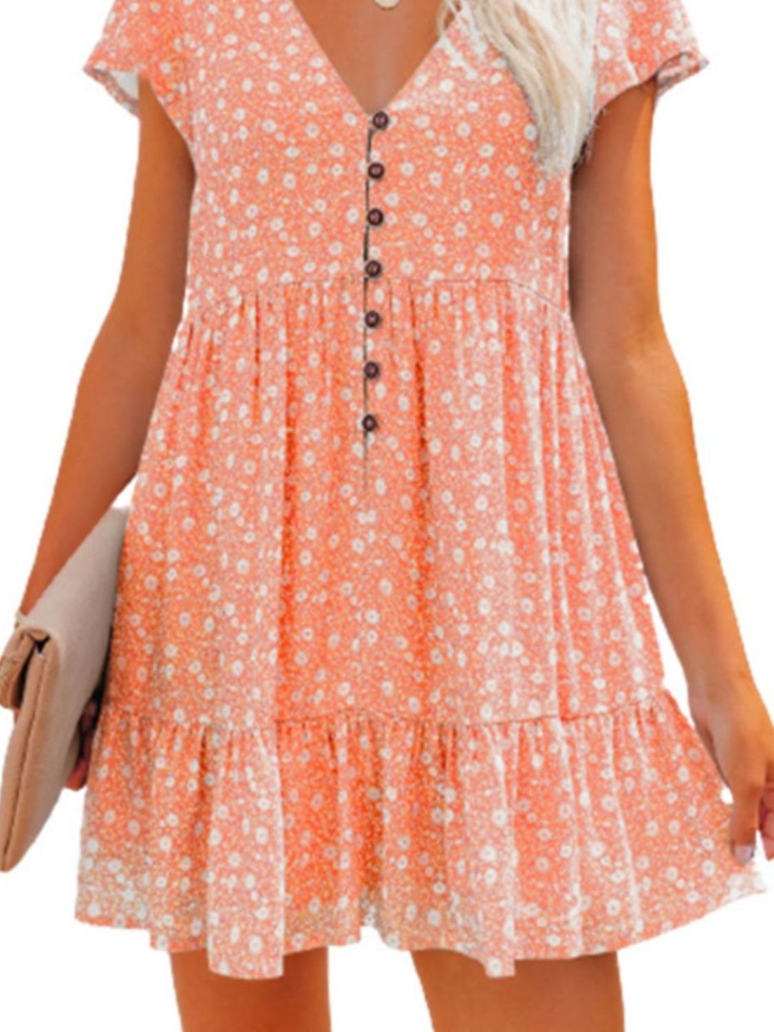 Trendsi Clothing Full Size Floral V-Neck Flutter Sleeve Mini Dress Plus Size