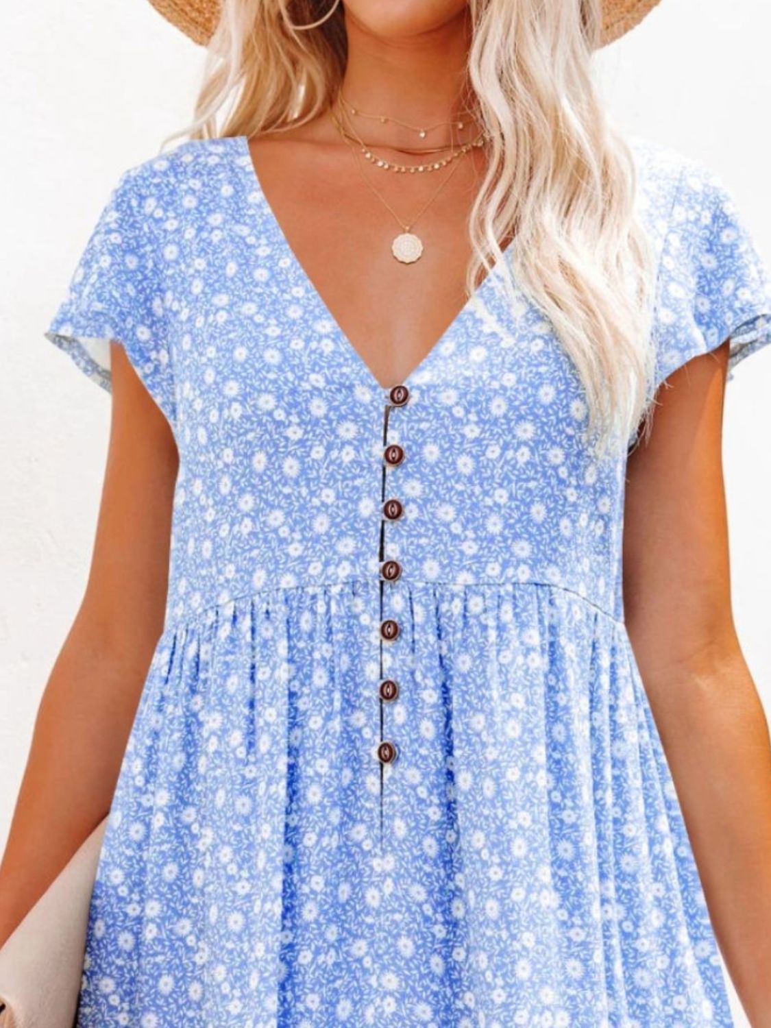 Trendsi Clothing Full Size Floral V-Neck Flutter Sleeve Mini Dress Plus Size